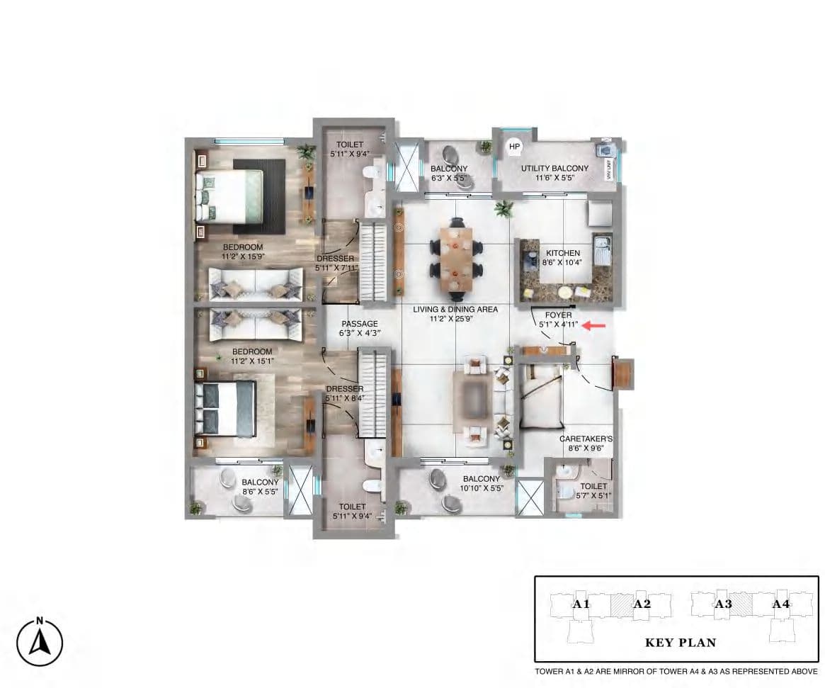 2 BHK floor plan variation 2