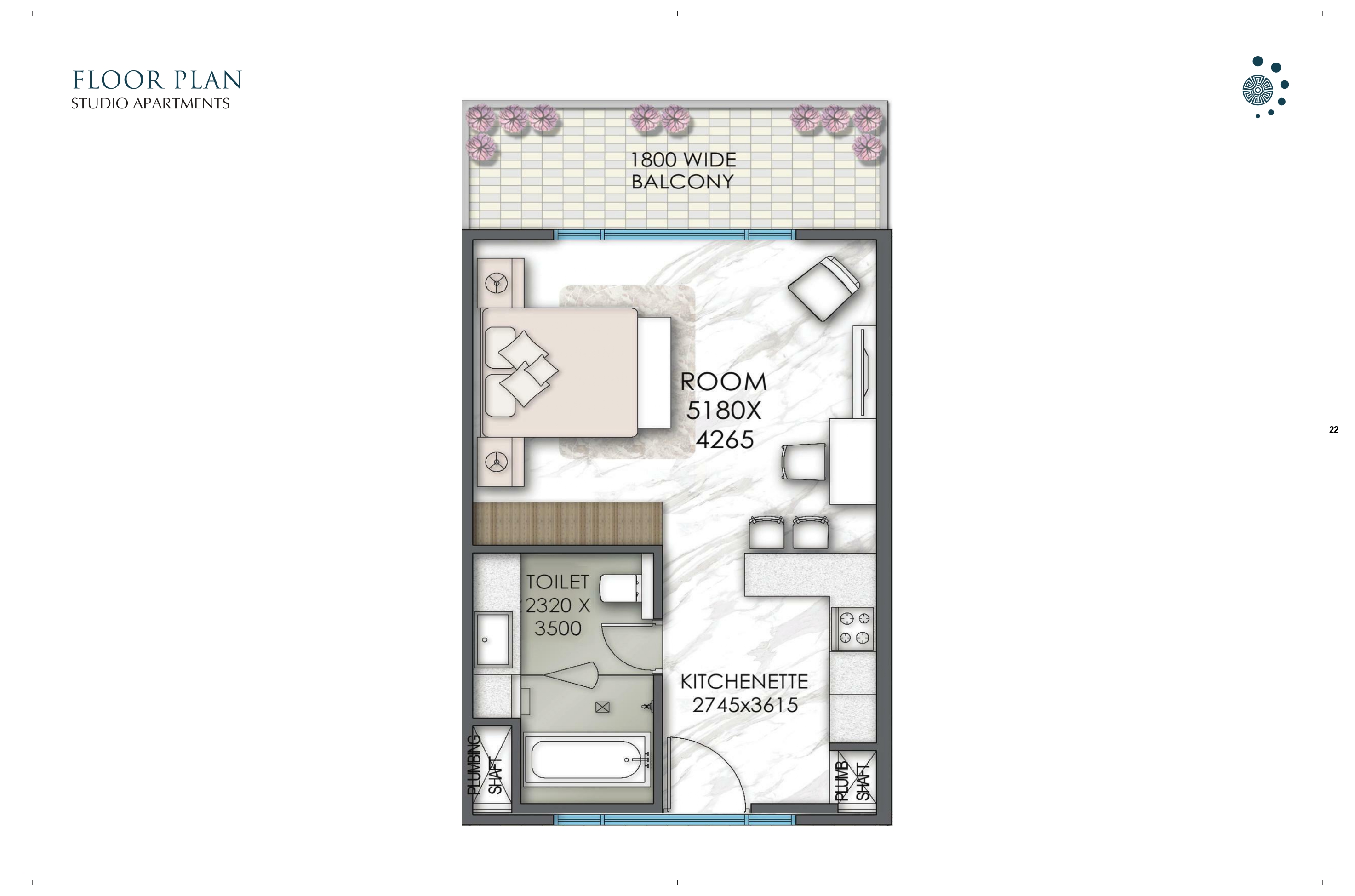 Studio Apartments floor plan variation 1