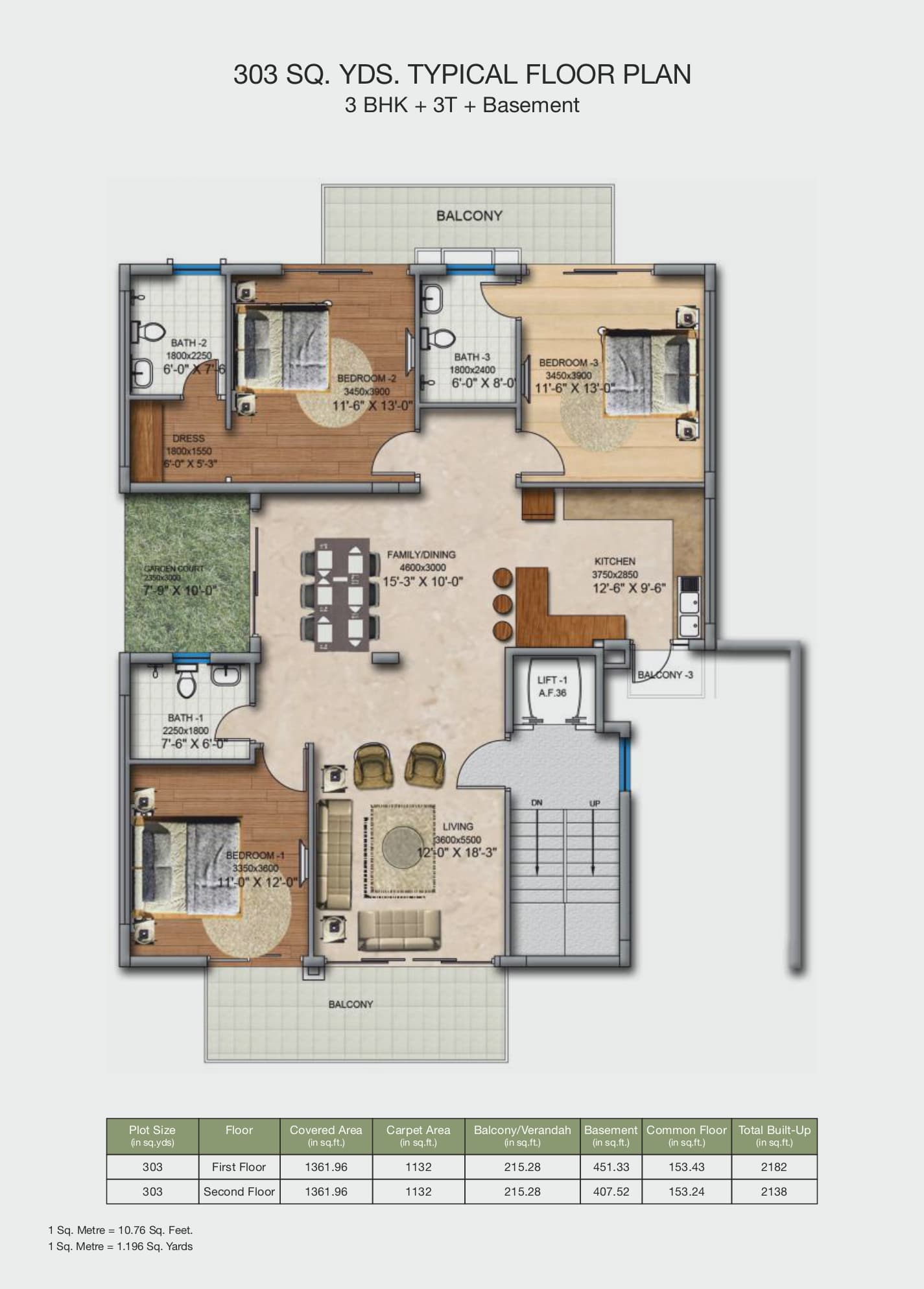 3 BHK floor plan variation 2