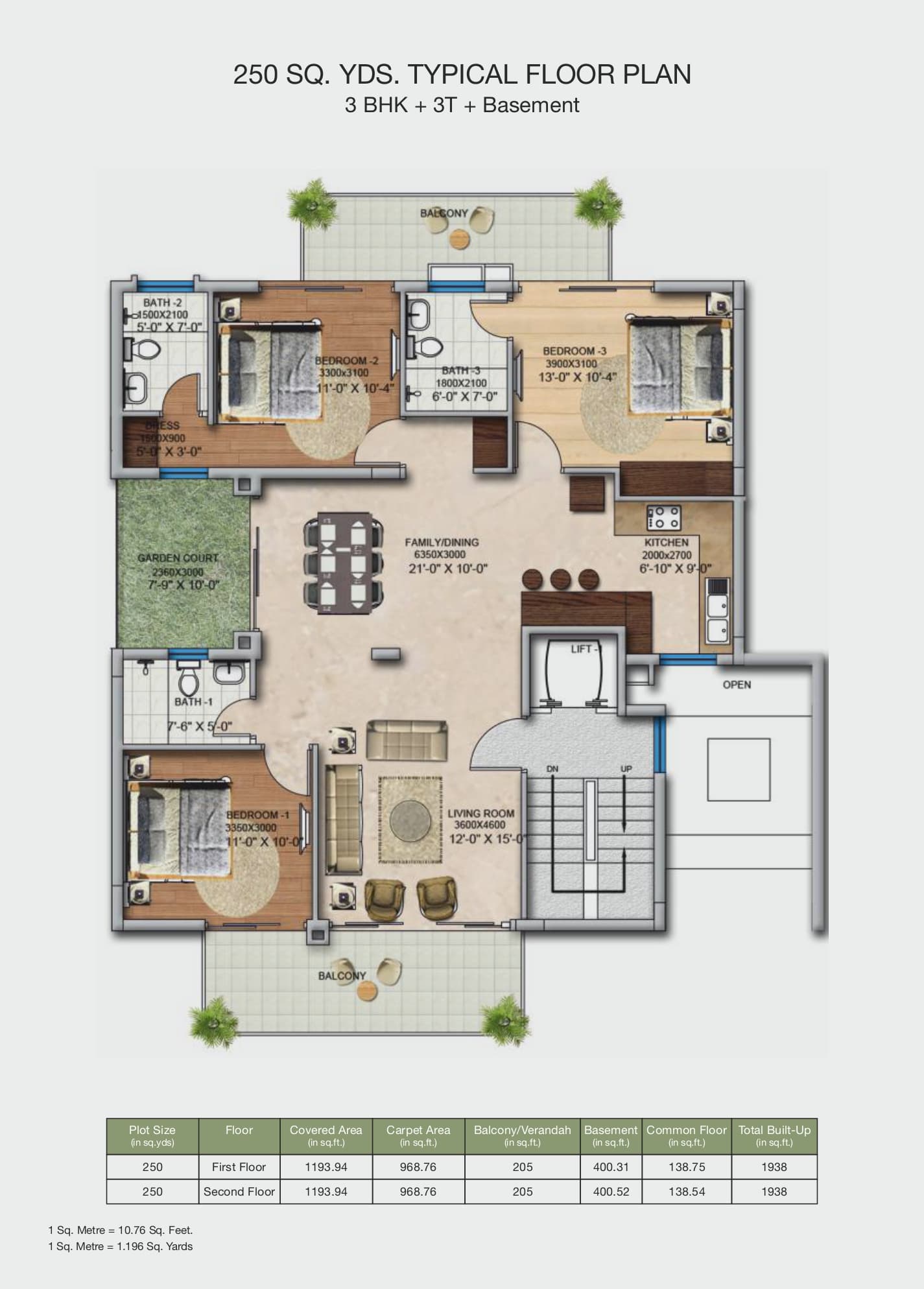 3 BHK floor plan variation 1