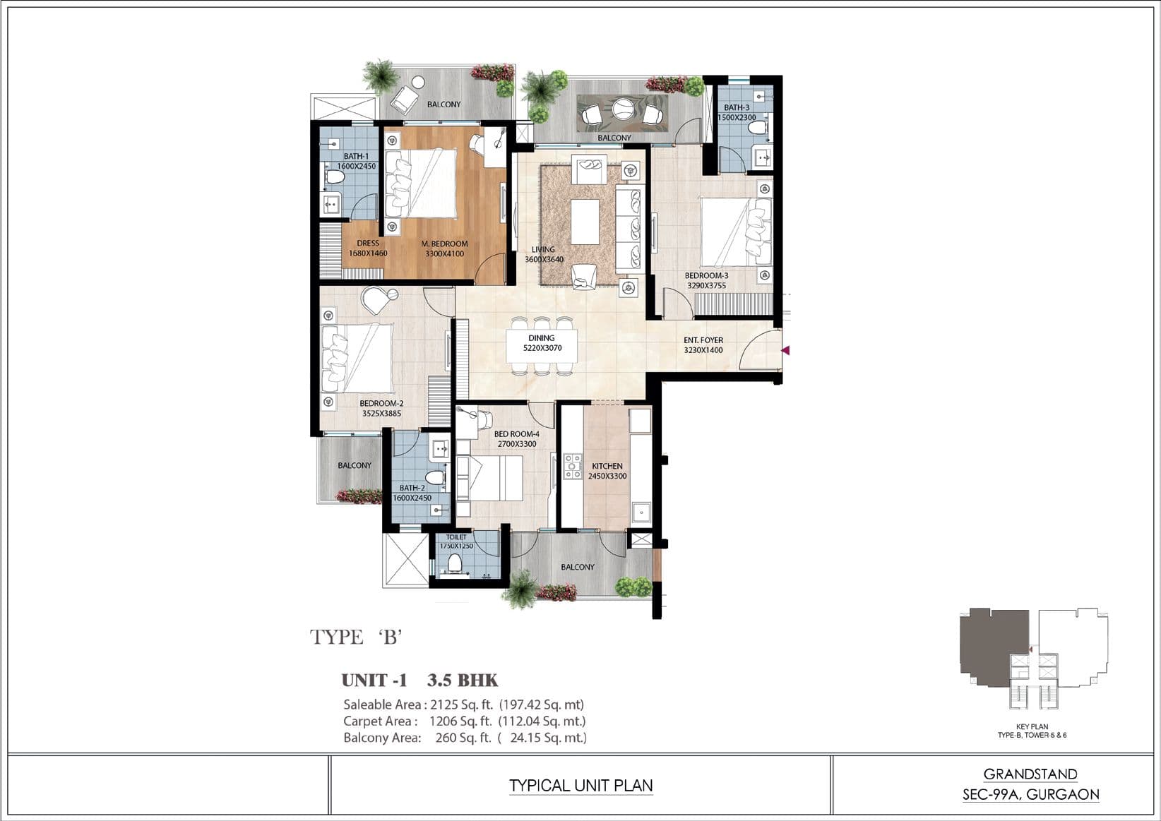 3 BHK floor plan variation 1