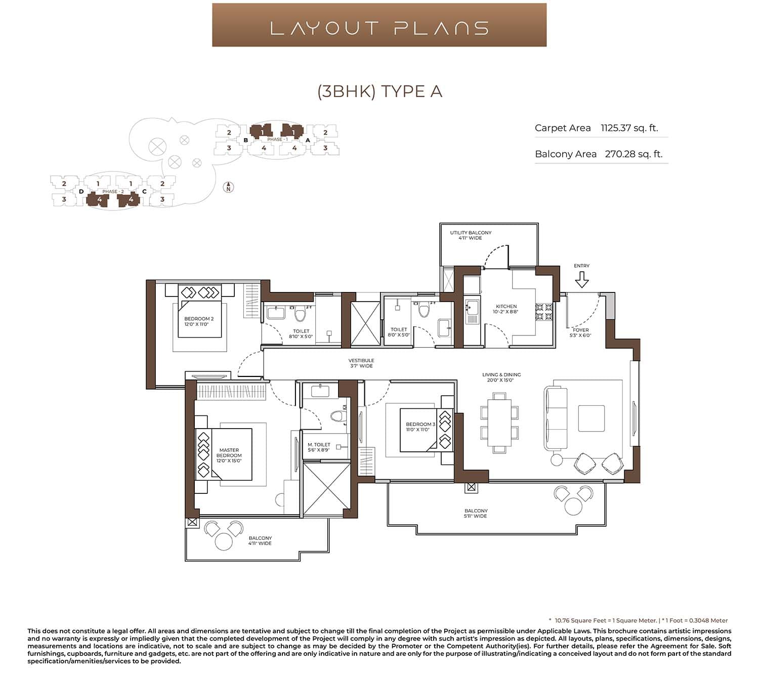 3 BHK floor plan variation 1
