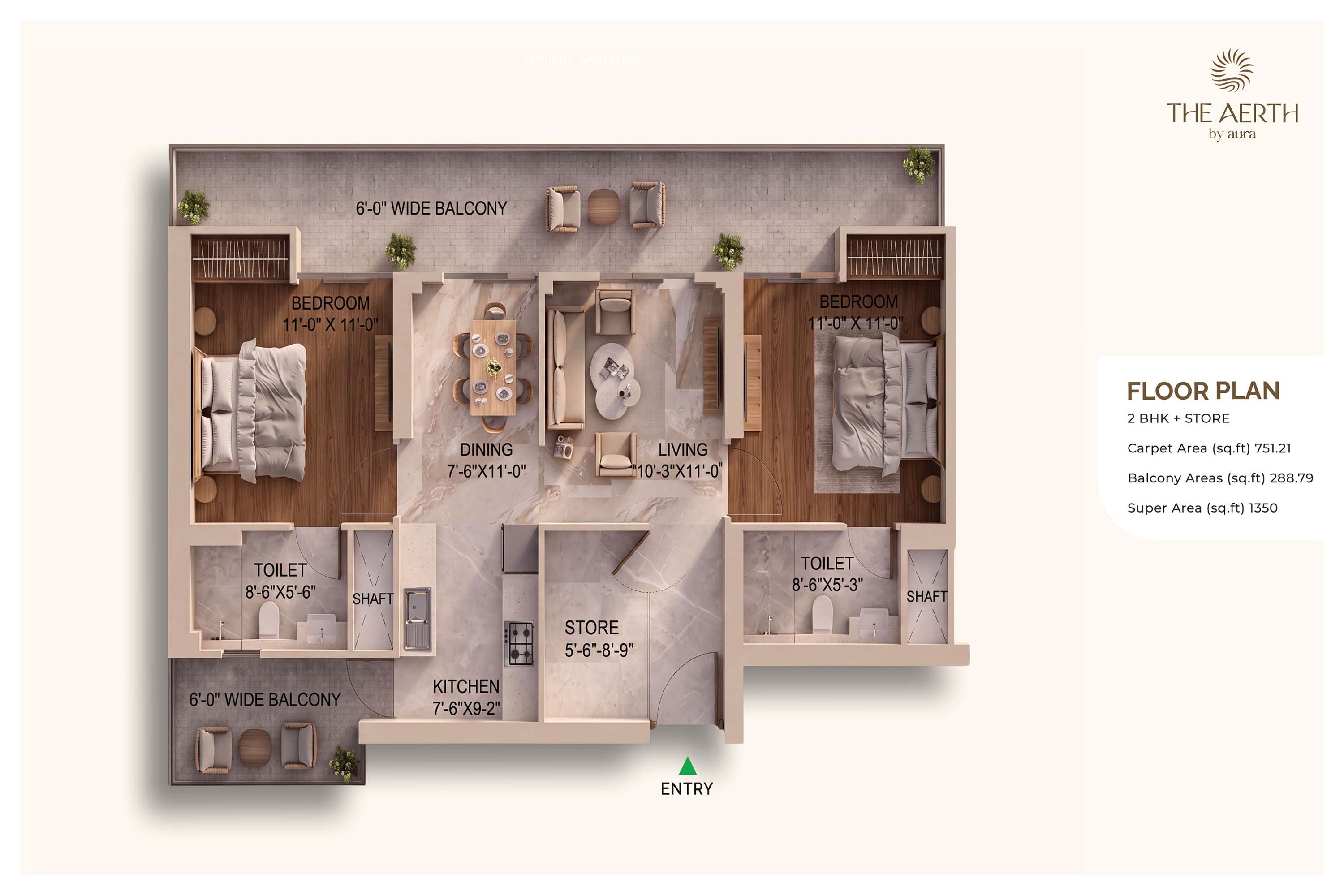 2 BHK floor plan variation 1