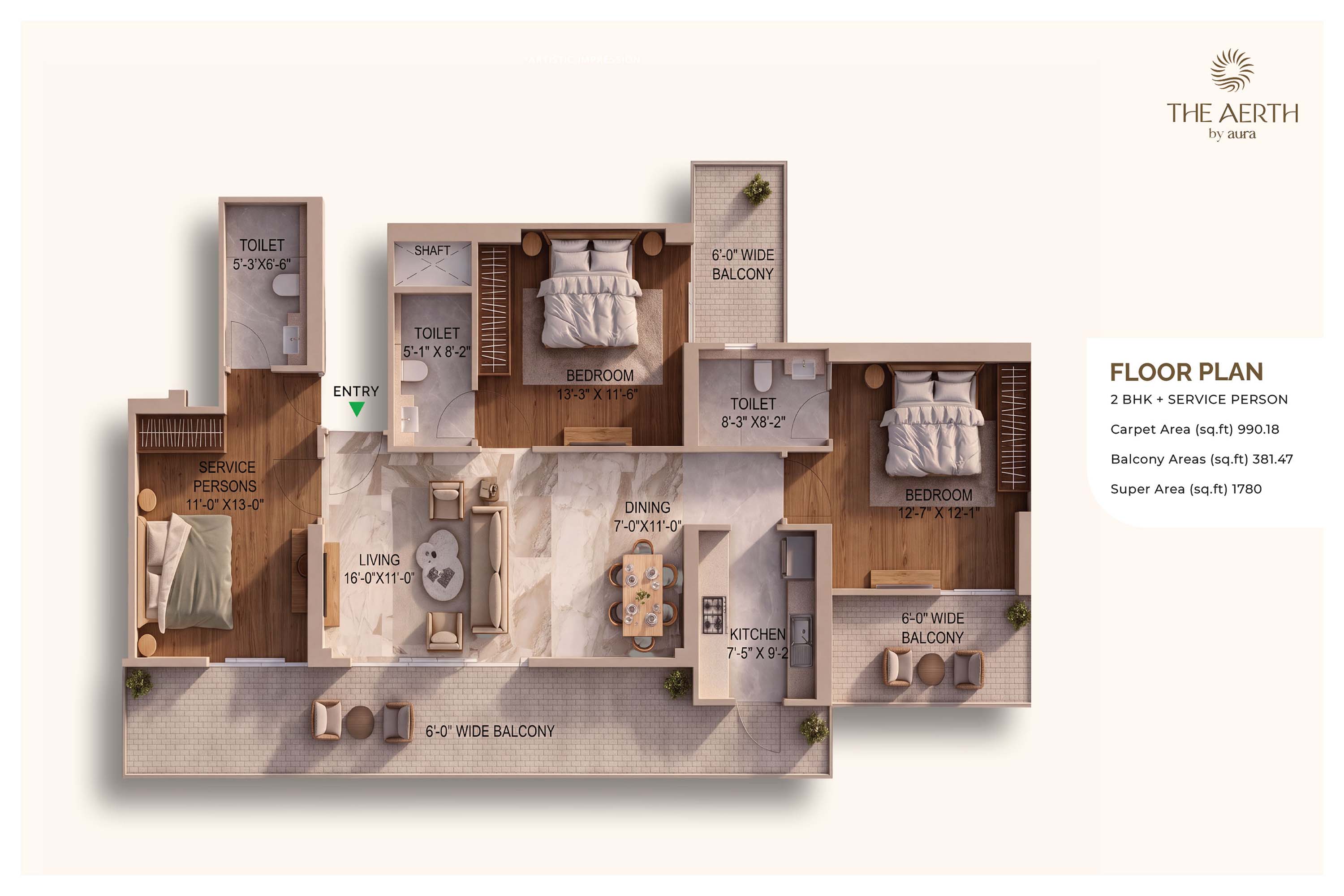2 BHK floor plan variation 3