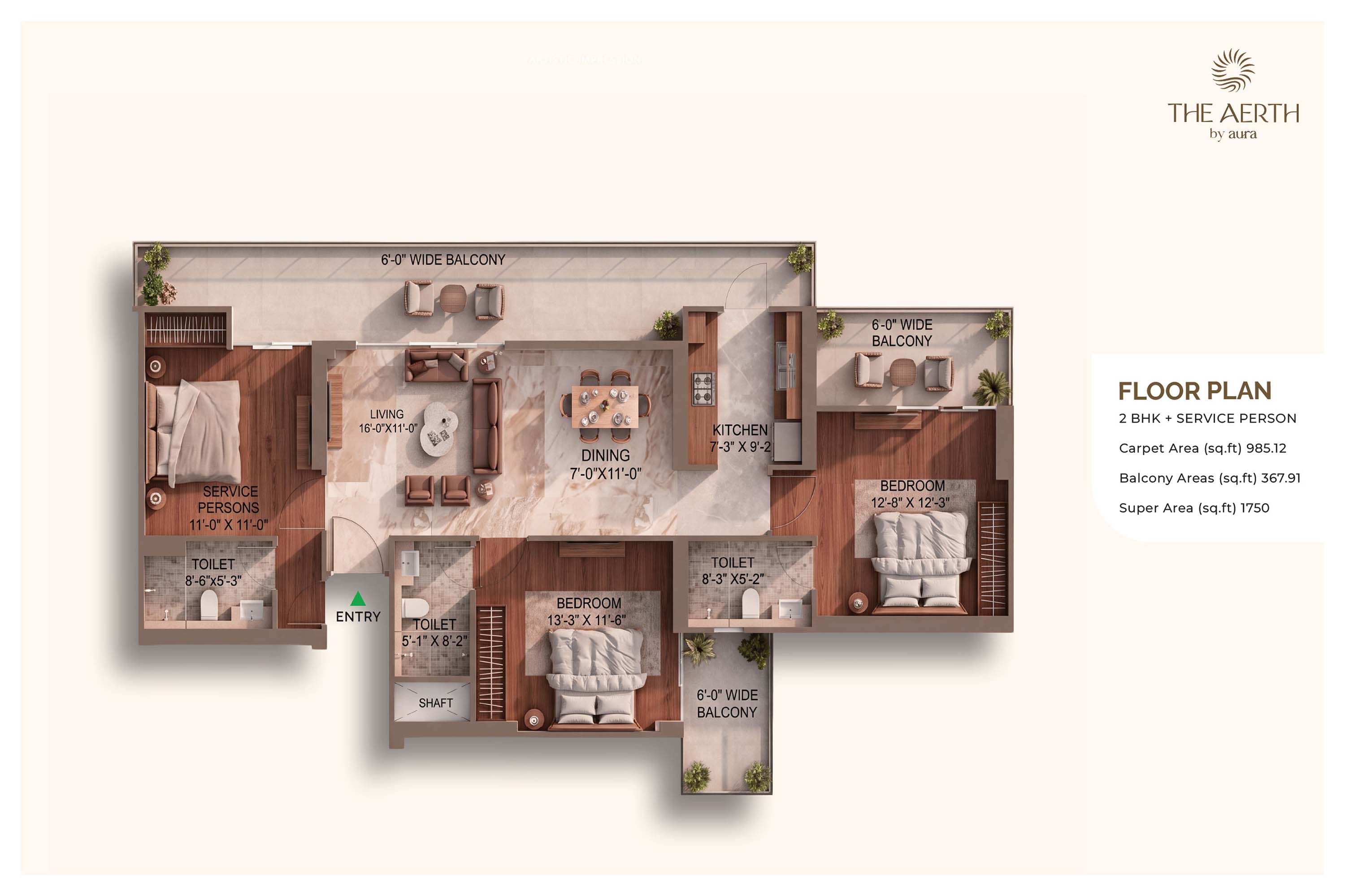 2 BHK floor plan variation 2