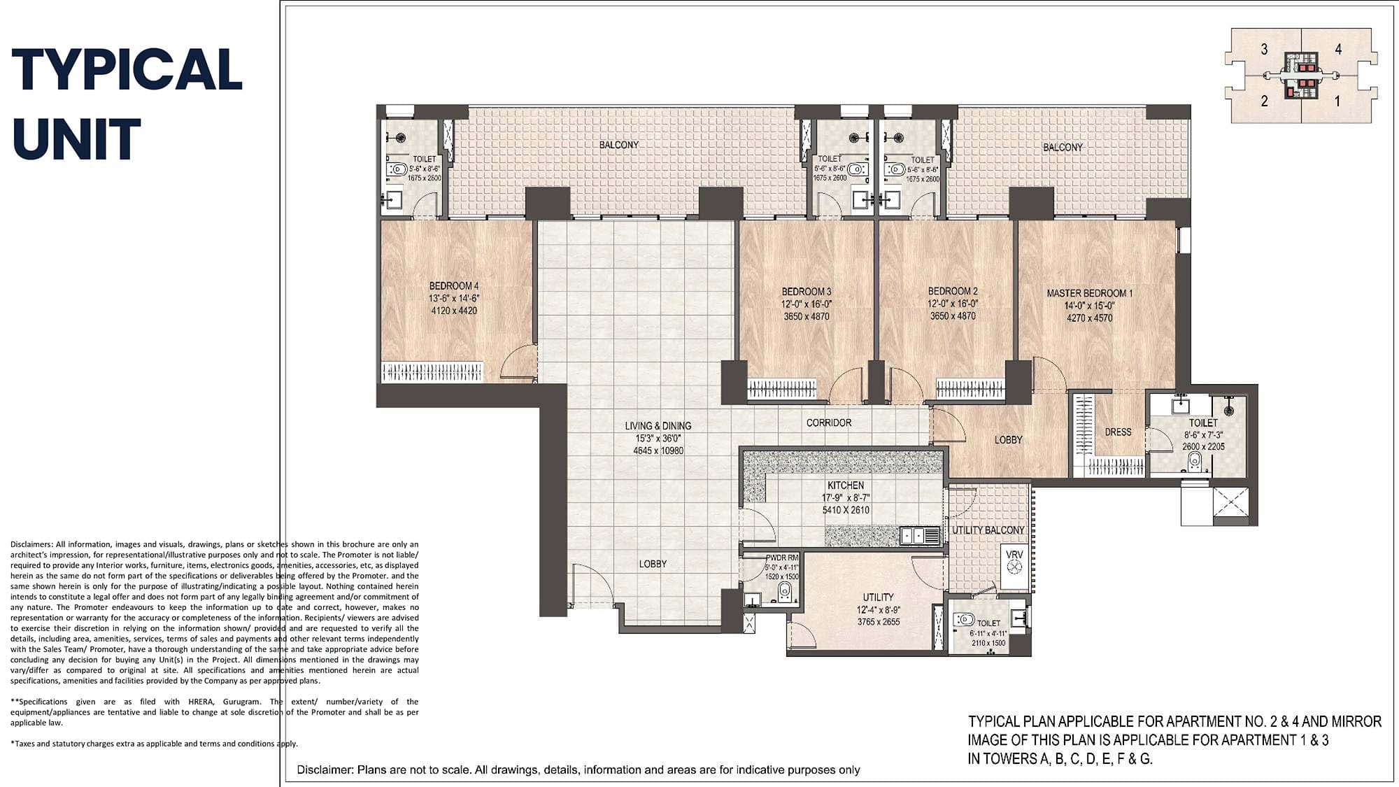 4 BHK floor plan variation 1
