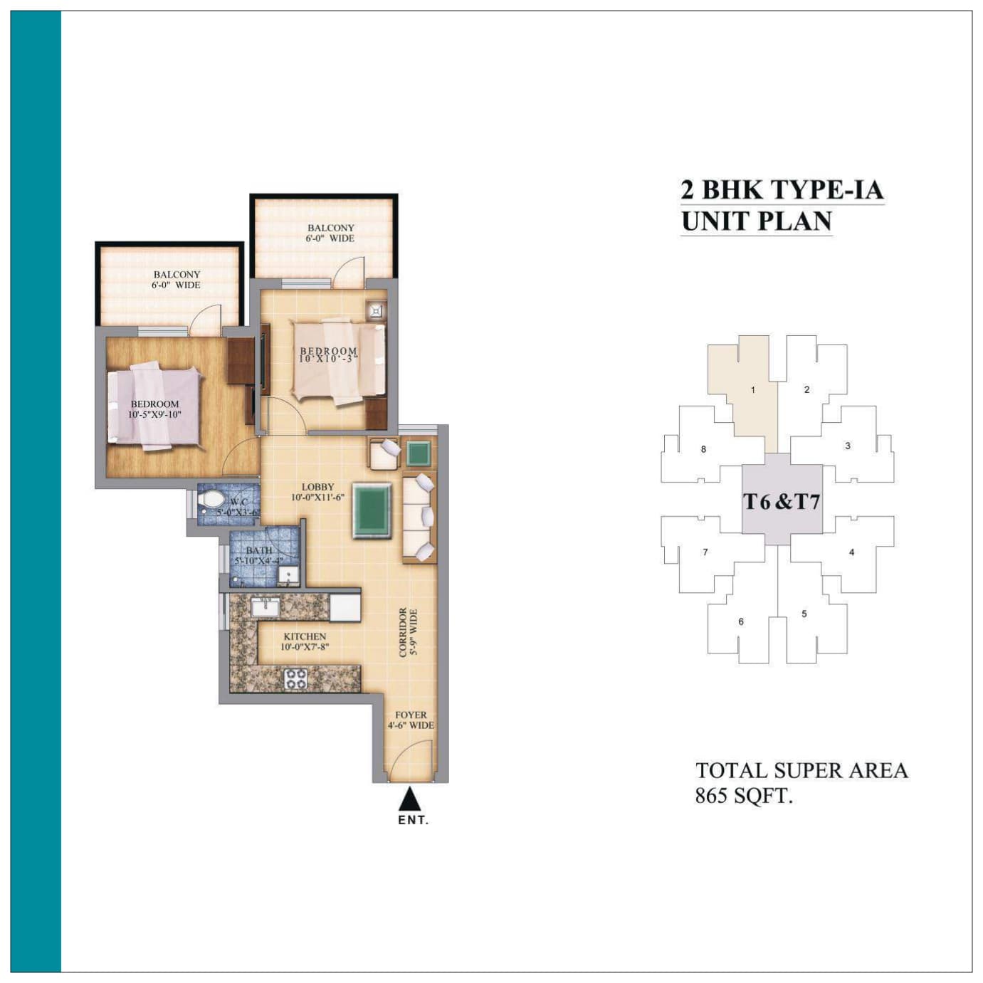 2 BHK floor plan variation 1