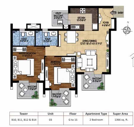 2 BHK floor plan variation 1