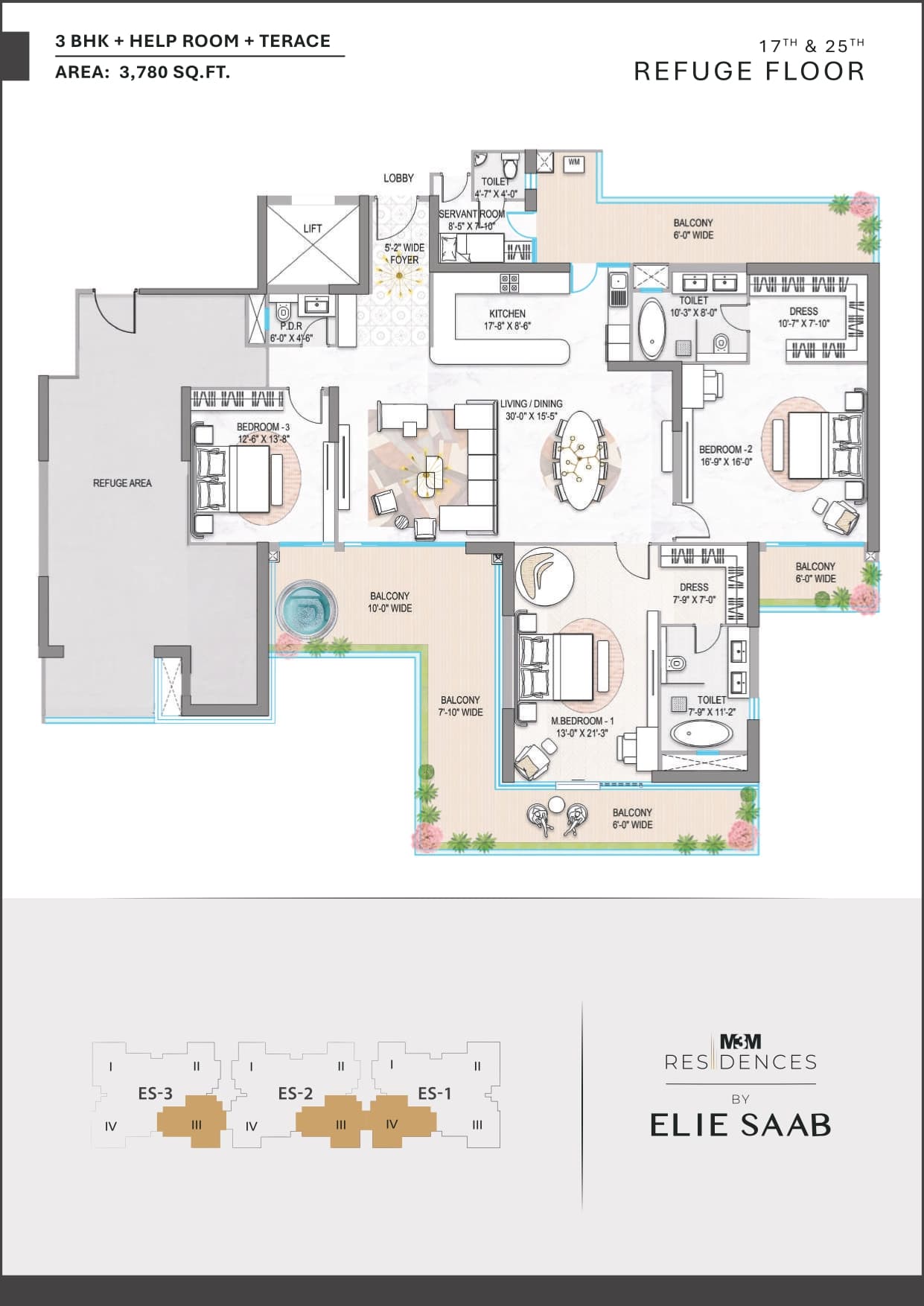 3 BHK floor plan variation 1