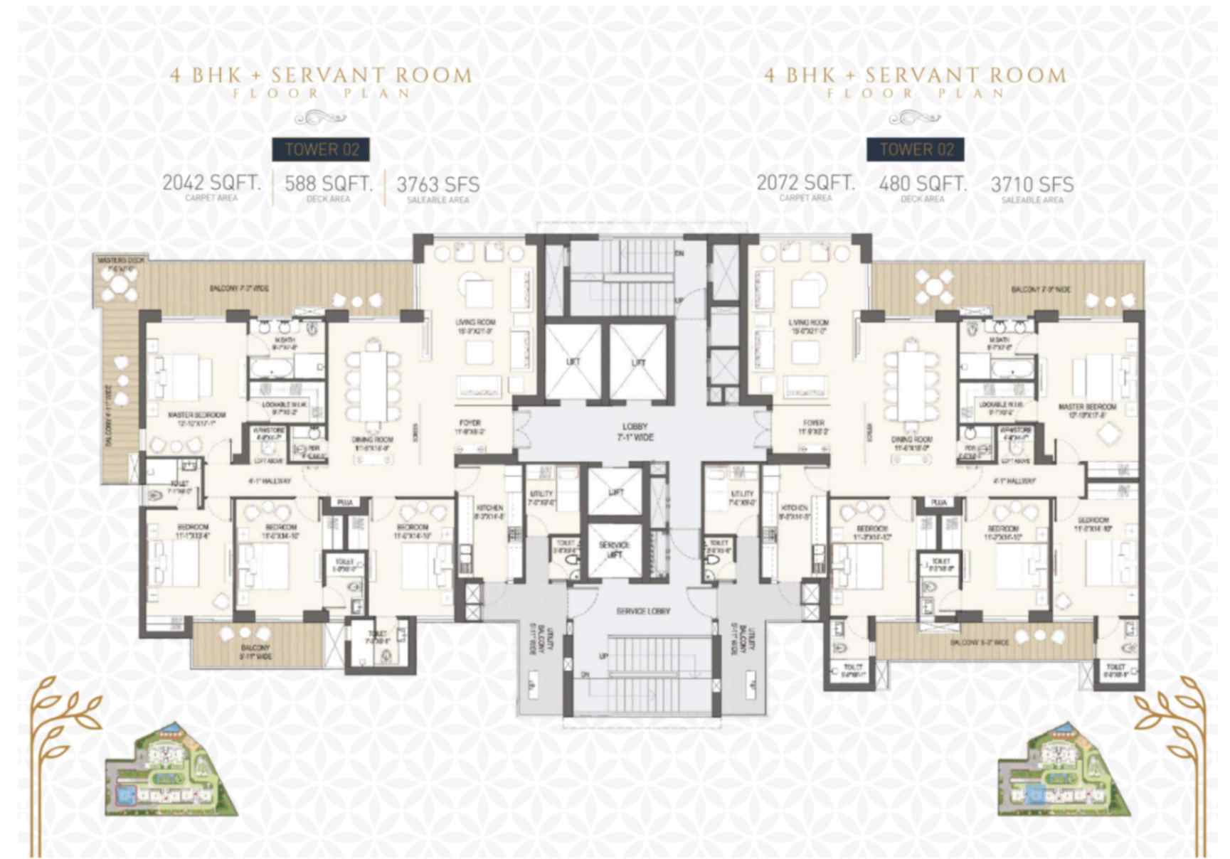 4 BHK floor plan variation 3