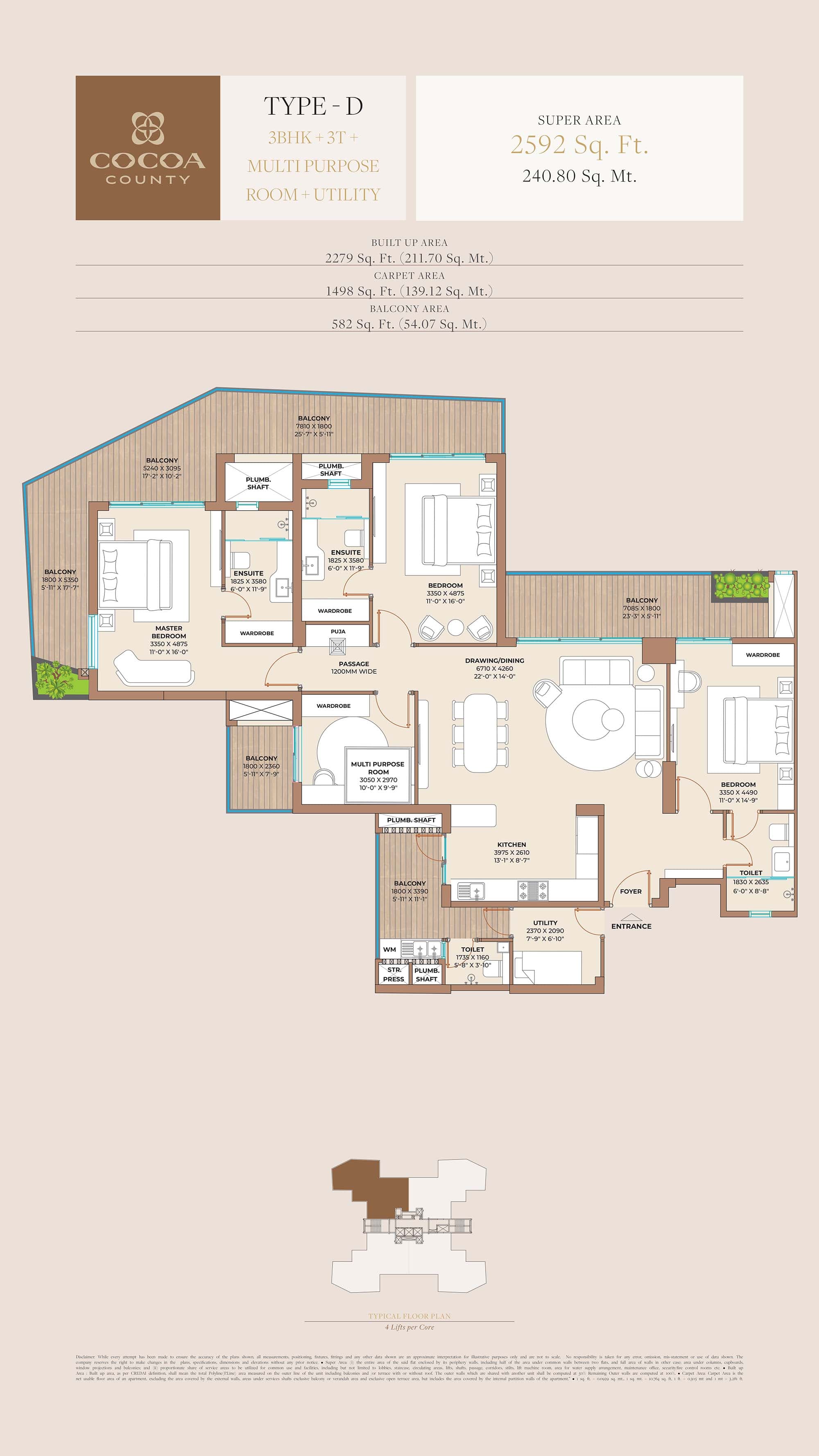3 BHK floor plan variation 1