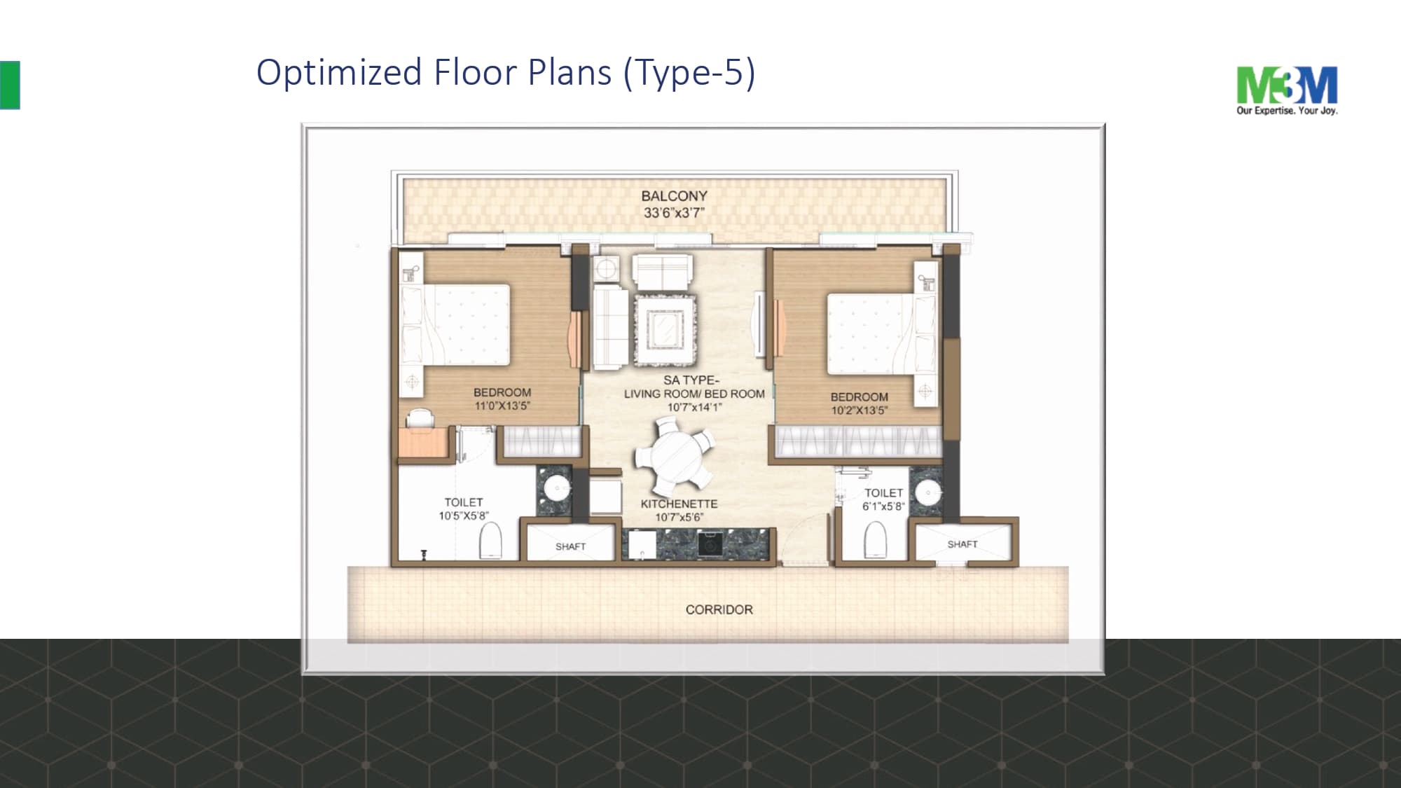 2 BHK Apartment floor plan variation 1