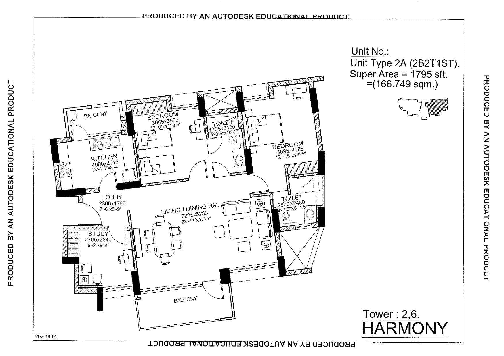 2 BHK floor plan variation 1