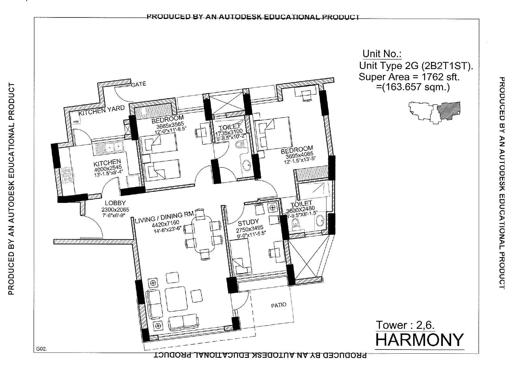 2 BHK floor plan variation 2