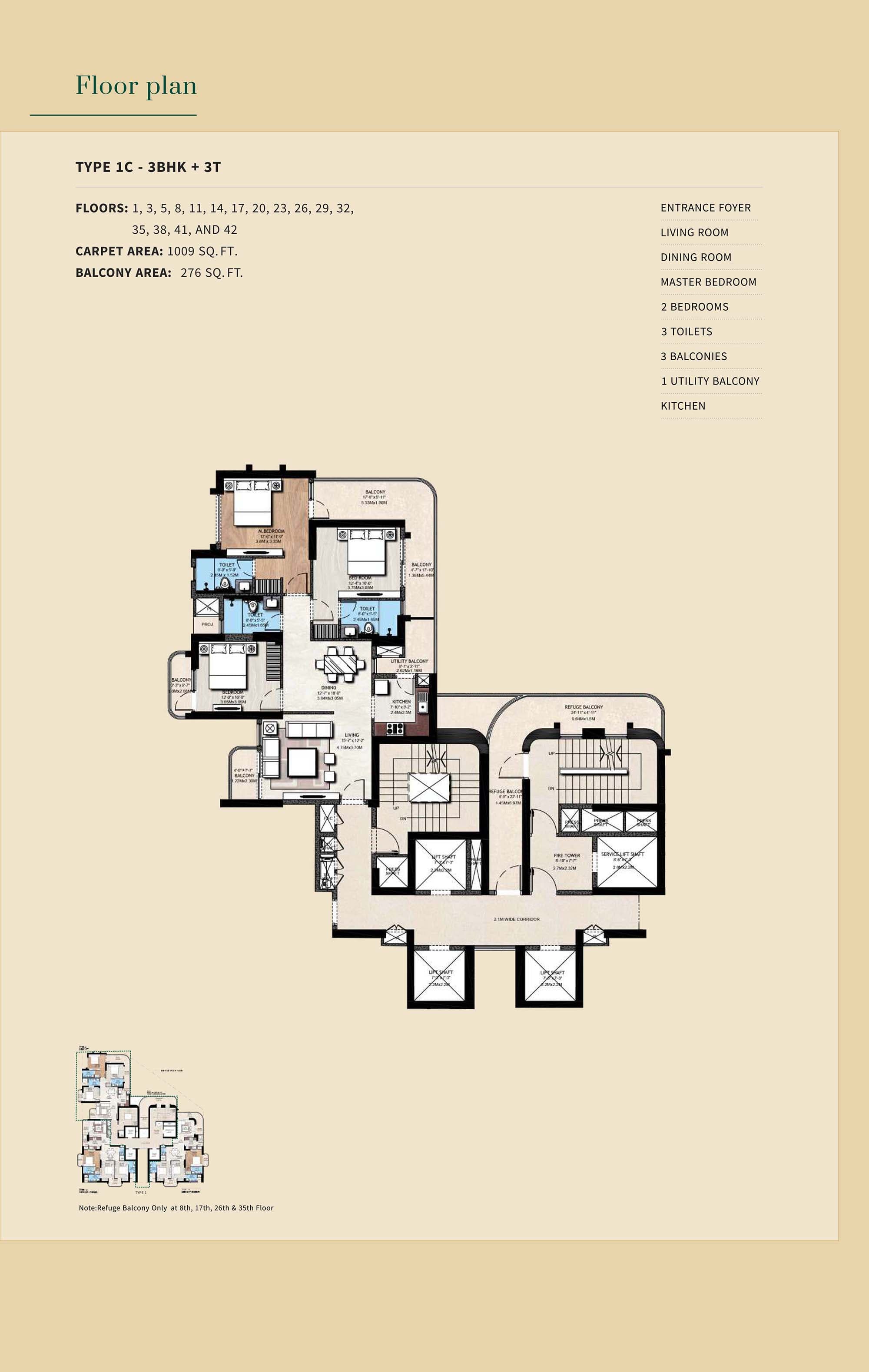 3 BHK floor plan variation 3
