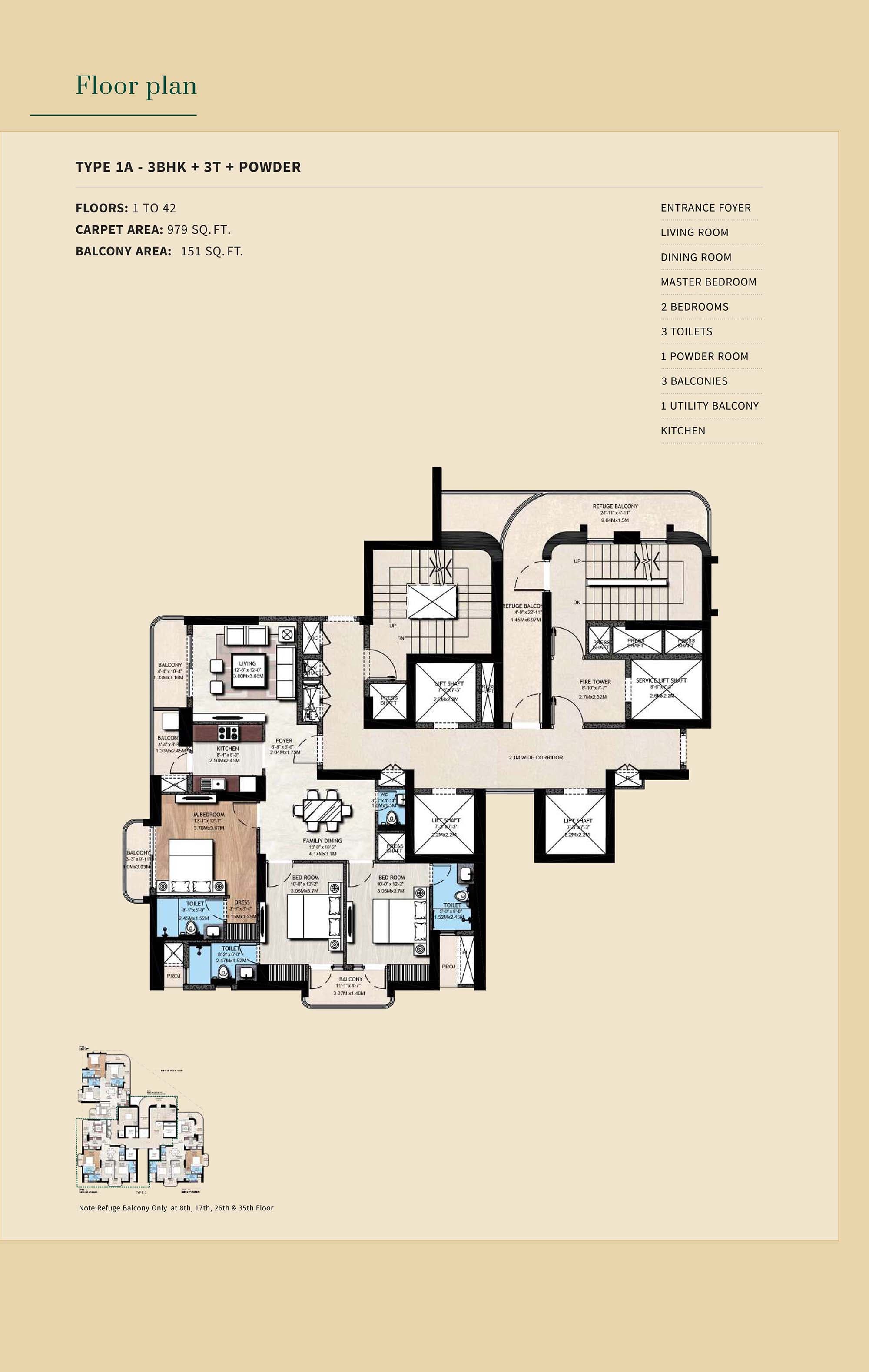 3 BHK floor plan variation 1