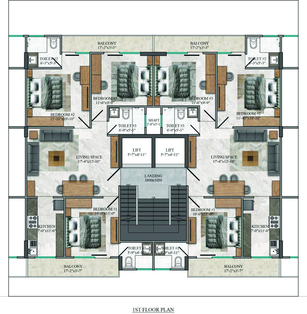 3 BHK floor plan variation 1