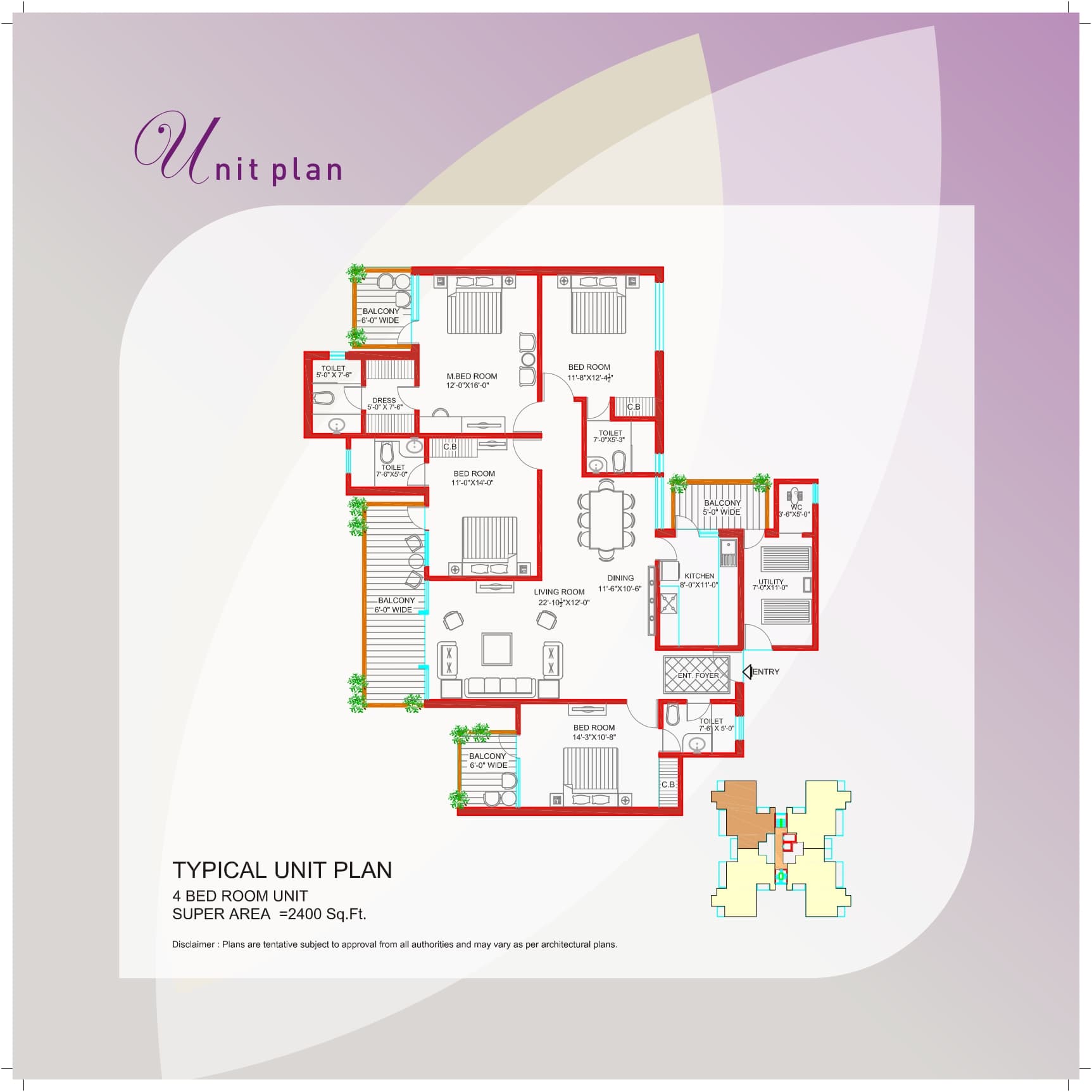4 BHK floor plan variation 1