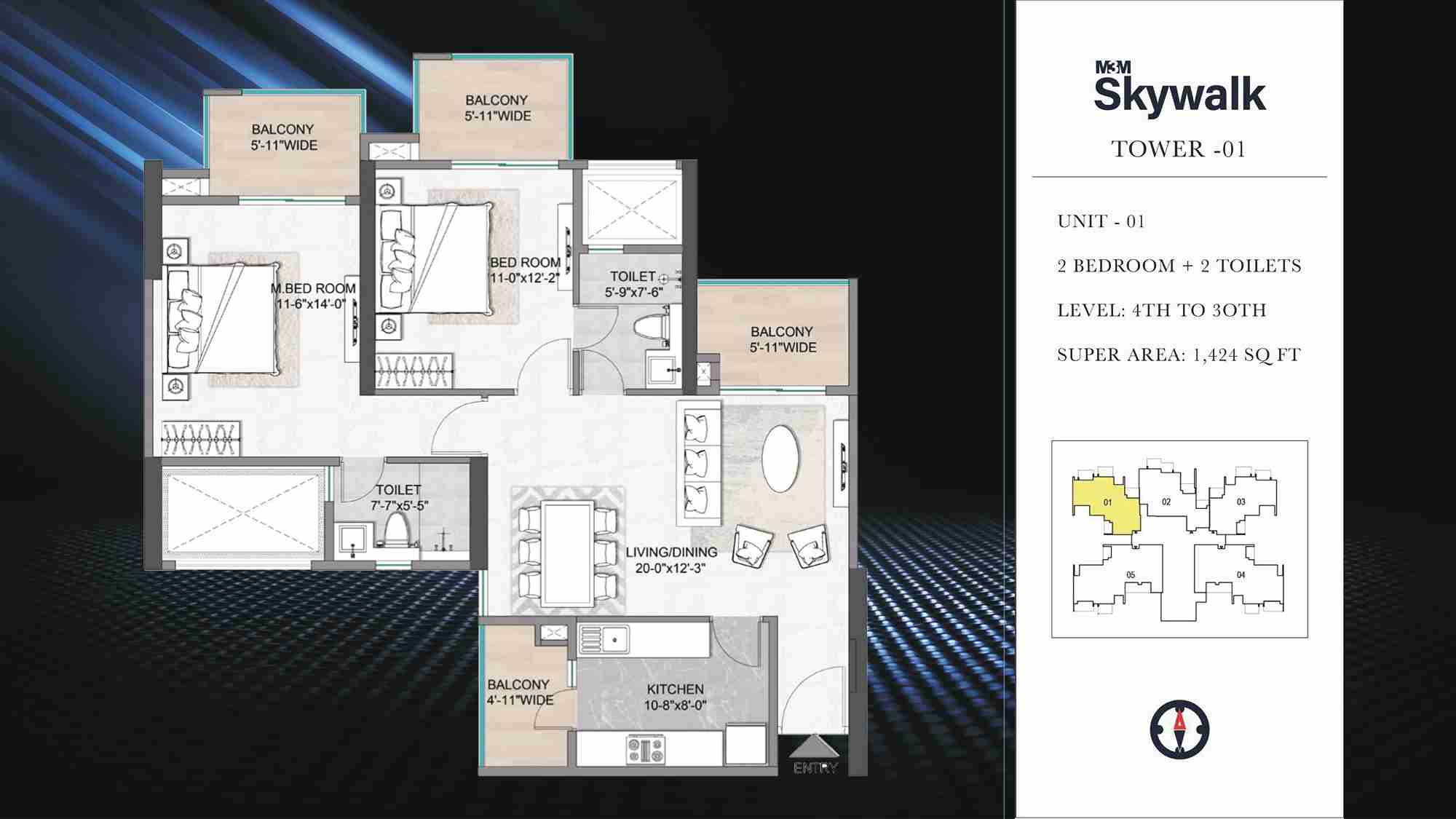 2 BHK floor plan variation 1