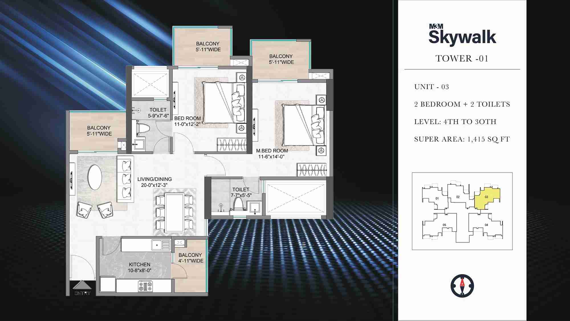 2 BHK floor plan variation 3