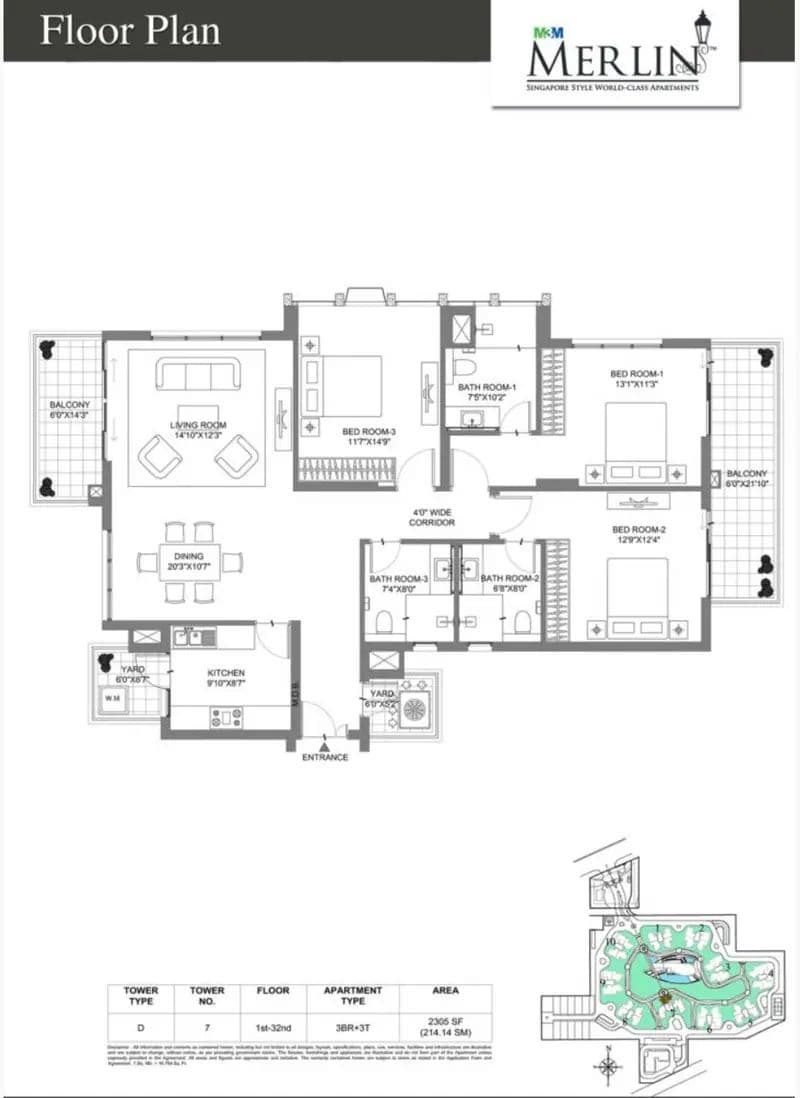 3 BHK floor plan variation 1