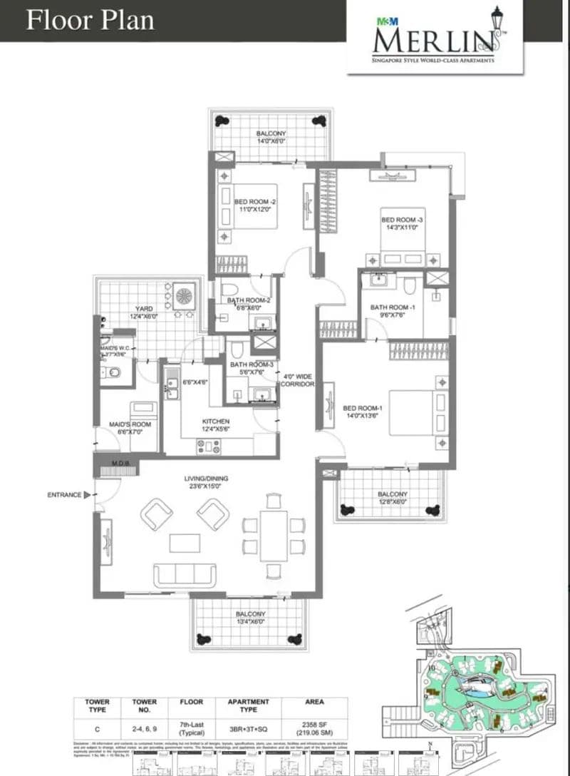 3 BHK floor plan variation 2