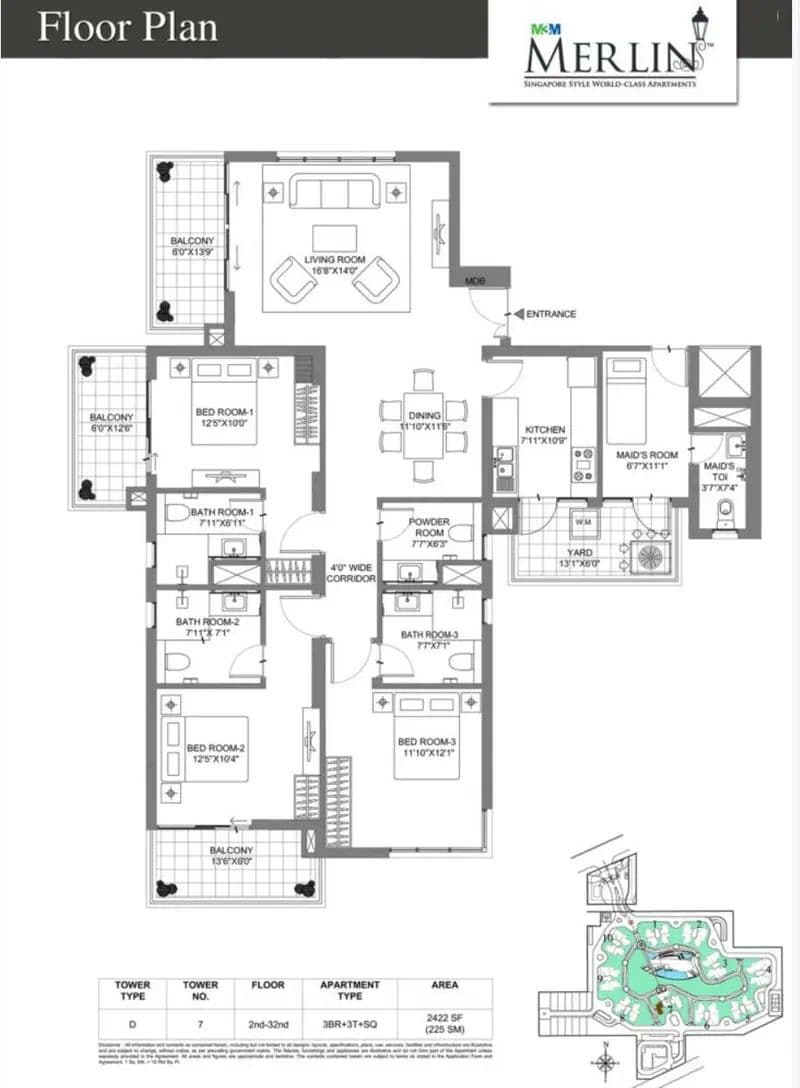 3 BHK floor plan variation 3