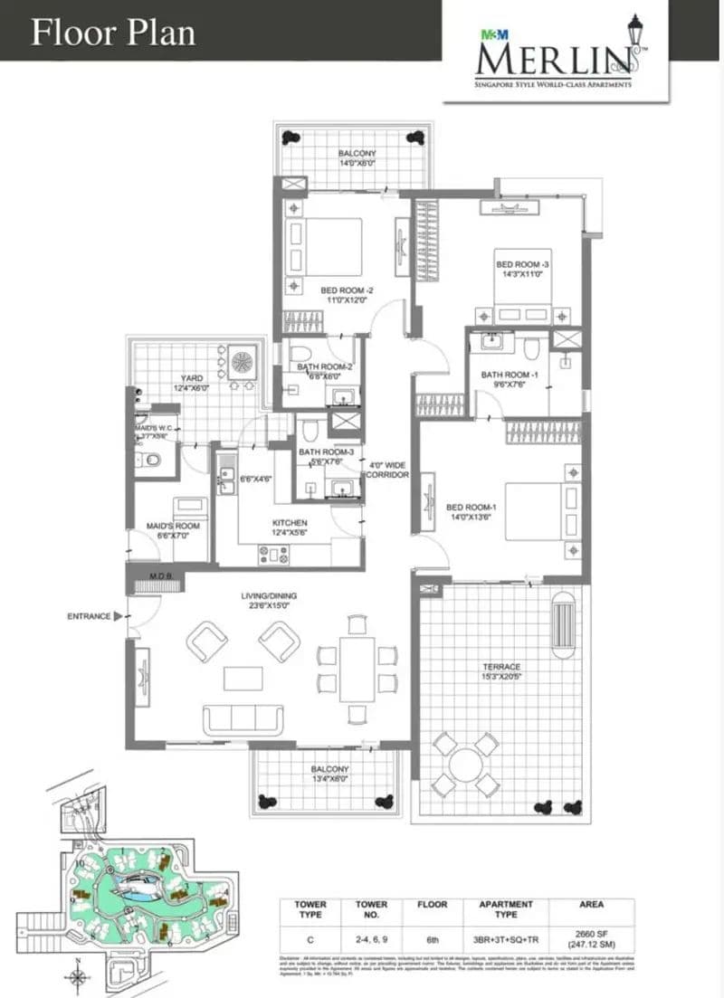 3 BHK floor plan variation 4