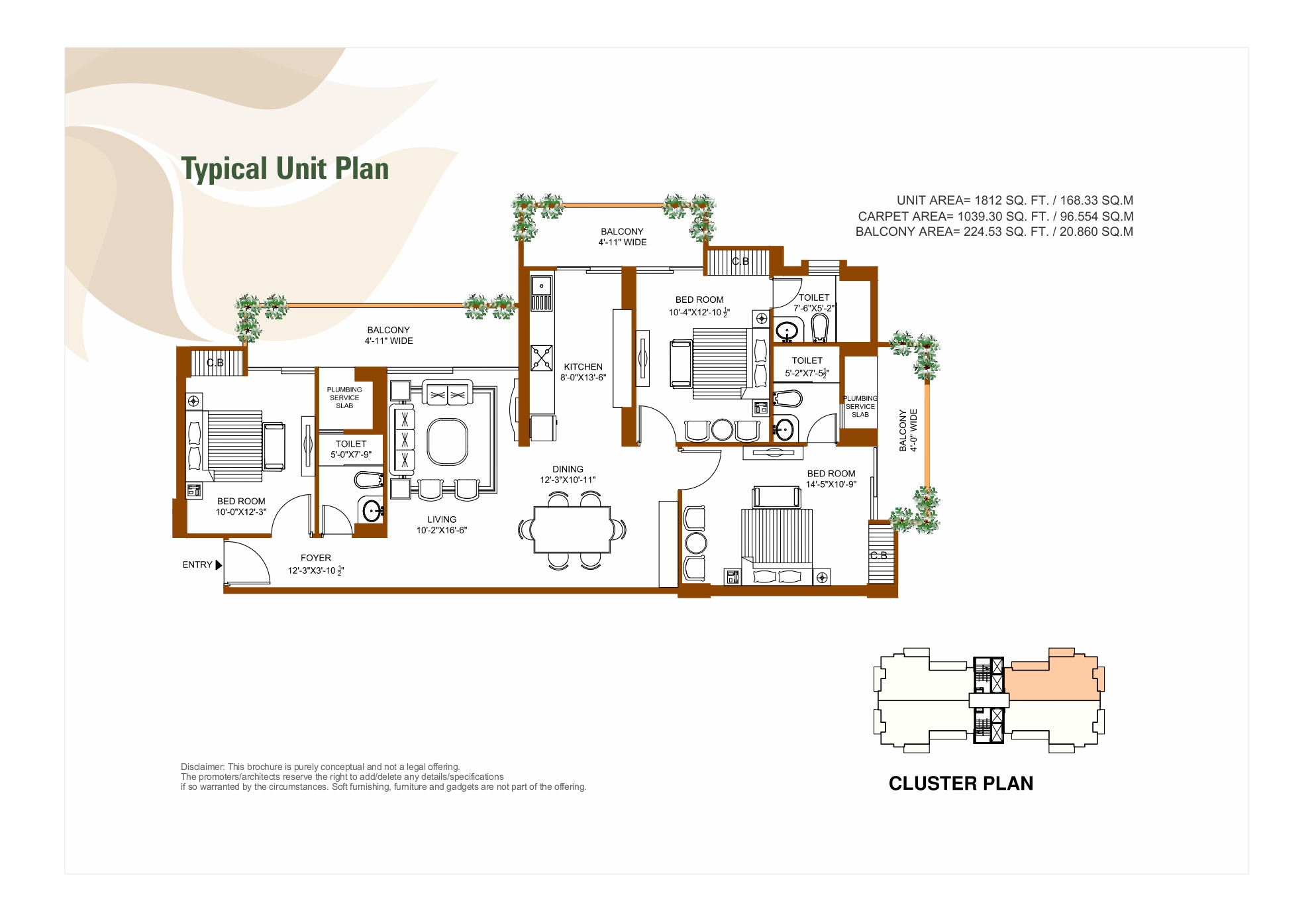3 BHK floor plan variation 1
