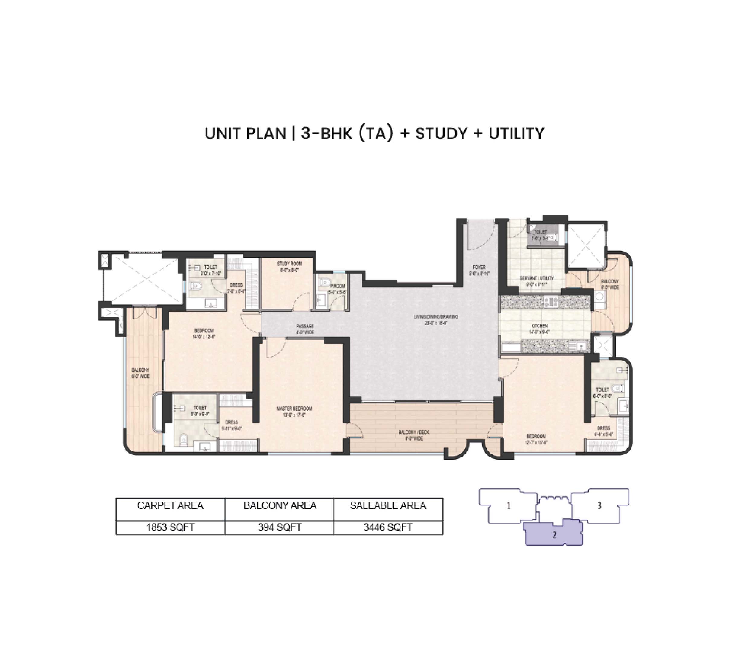 3 BHK floor plan variation 1