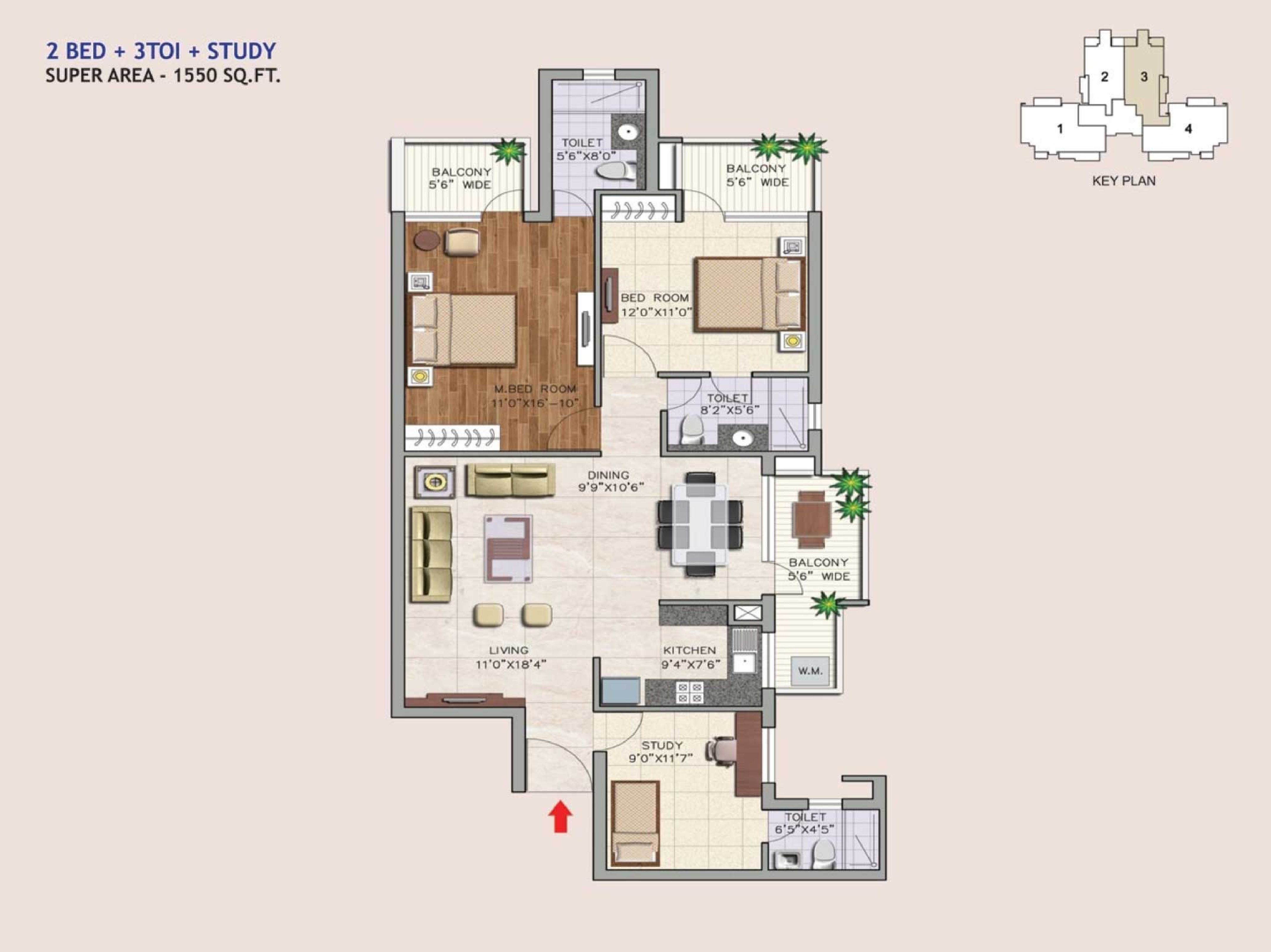 2 BHK floor plan variation 2