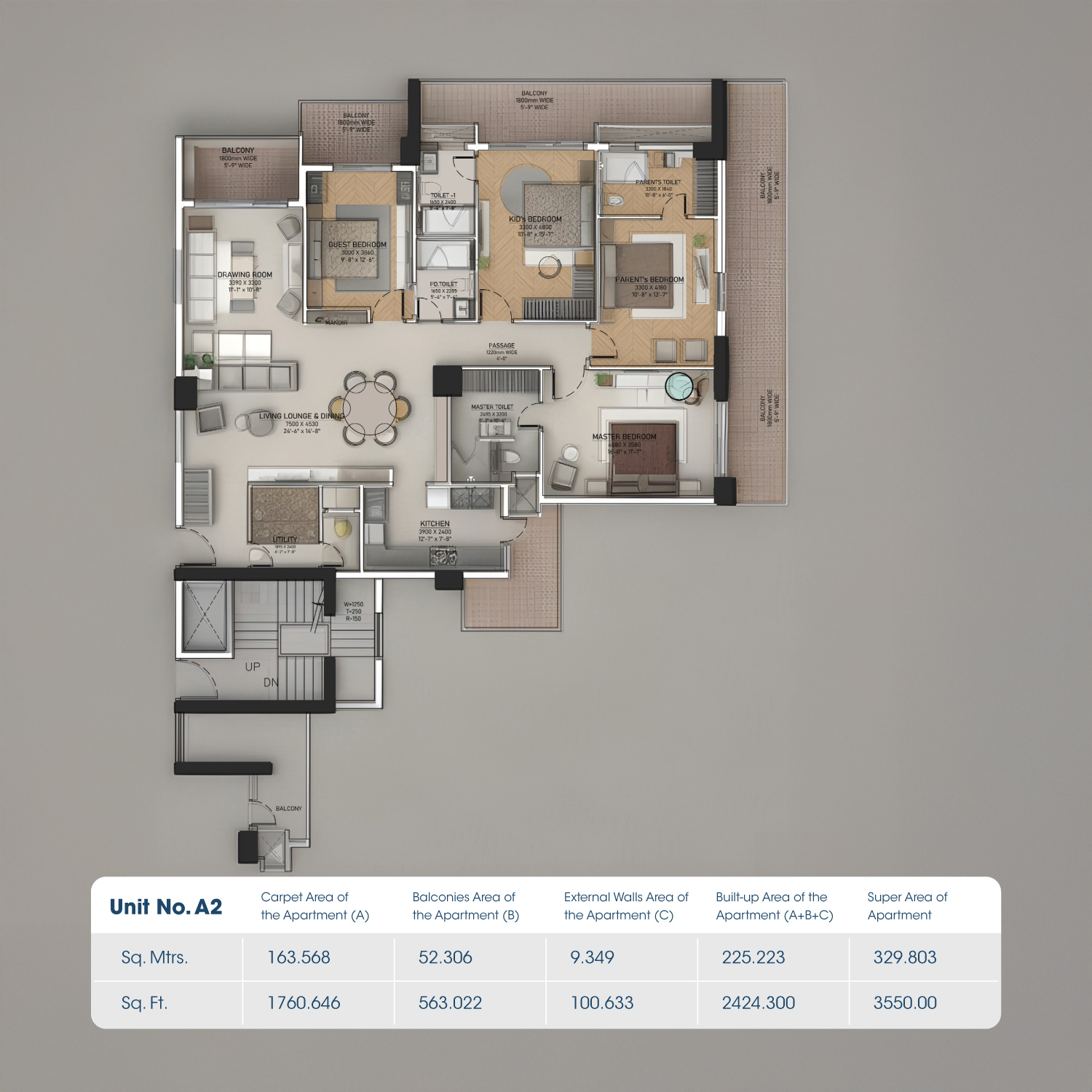 4 BHK floor plan variation 2