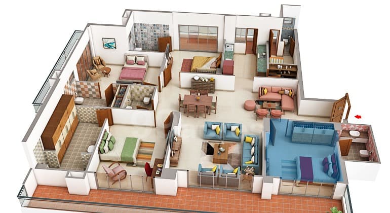 4 BHK floor plan variation 1