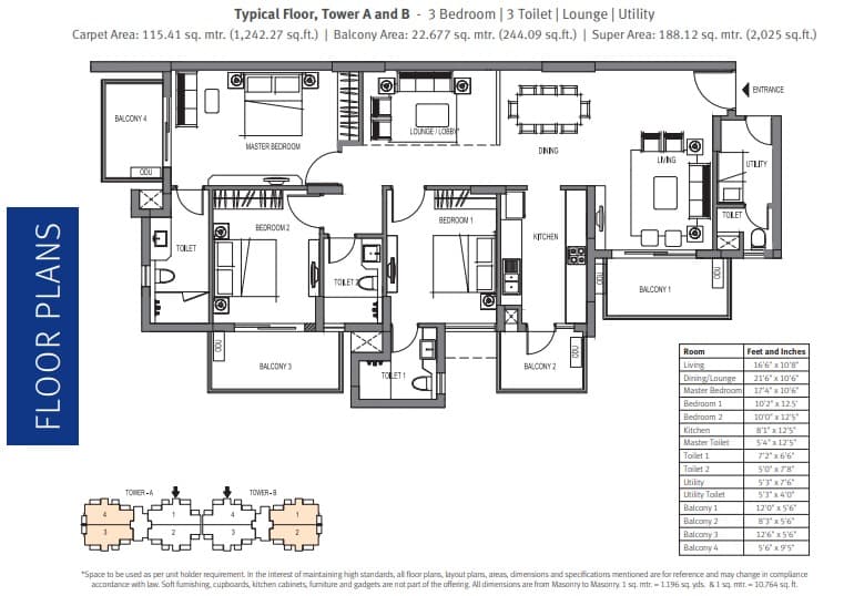 3 BHK floor plan variation 2