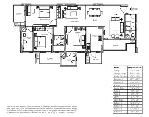 3 BHK floor plan variation 1