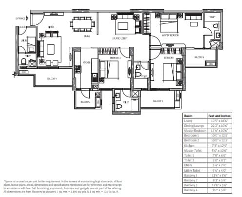 3 BHK floor plan variation 2