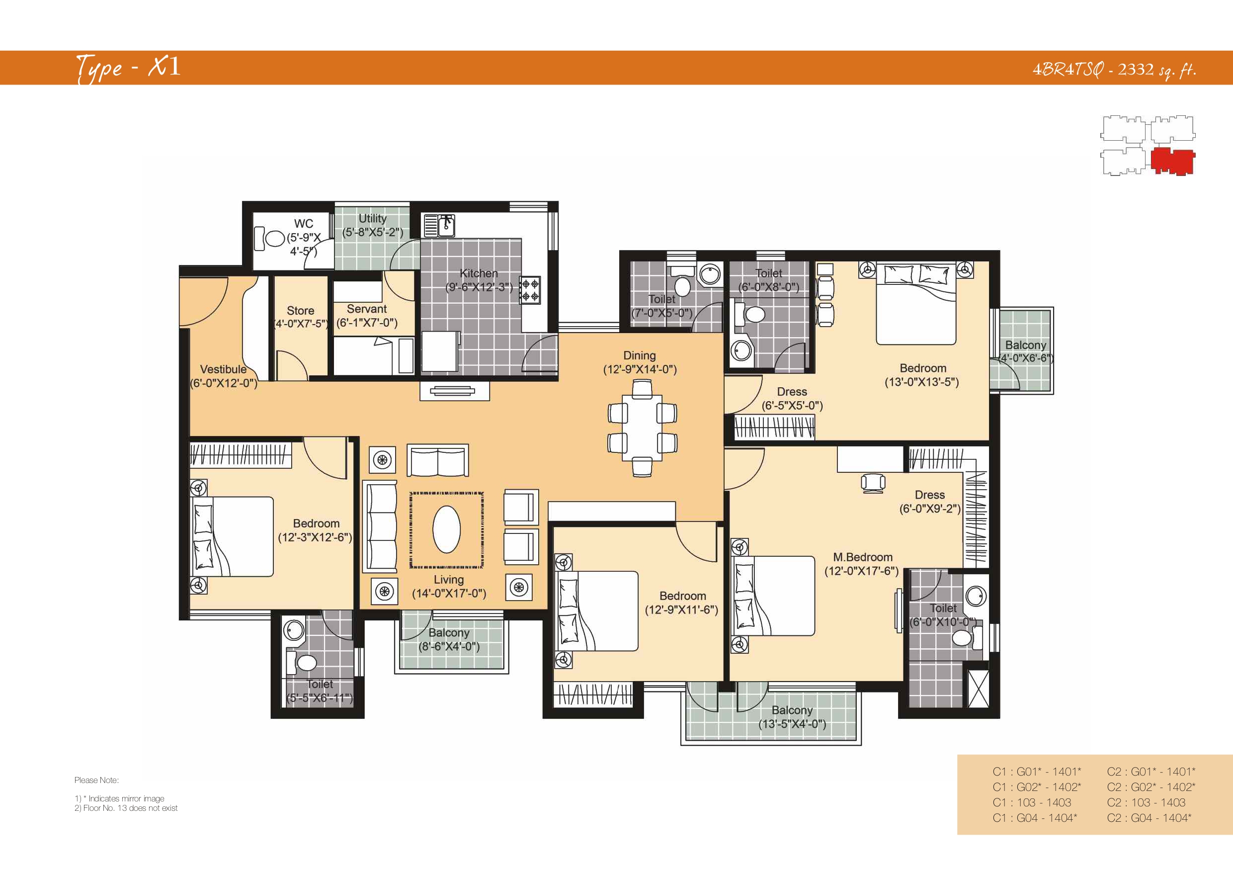 3 BHK floor plan variation 2