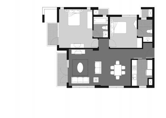 2 BHK floor plan variation 2