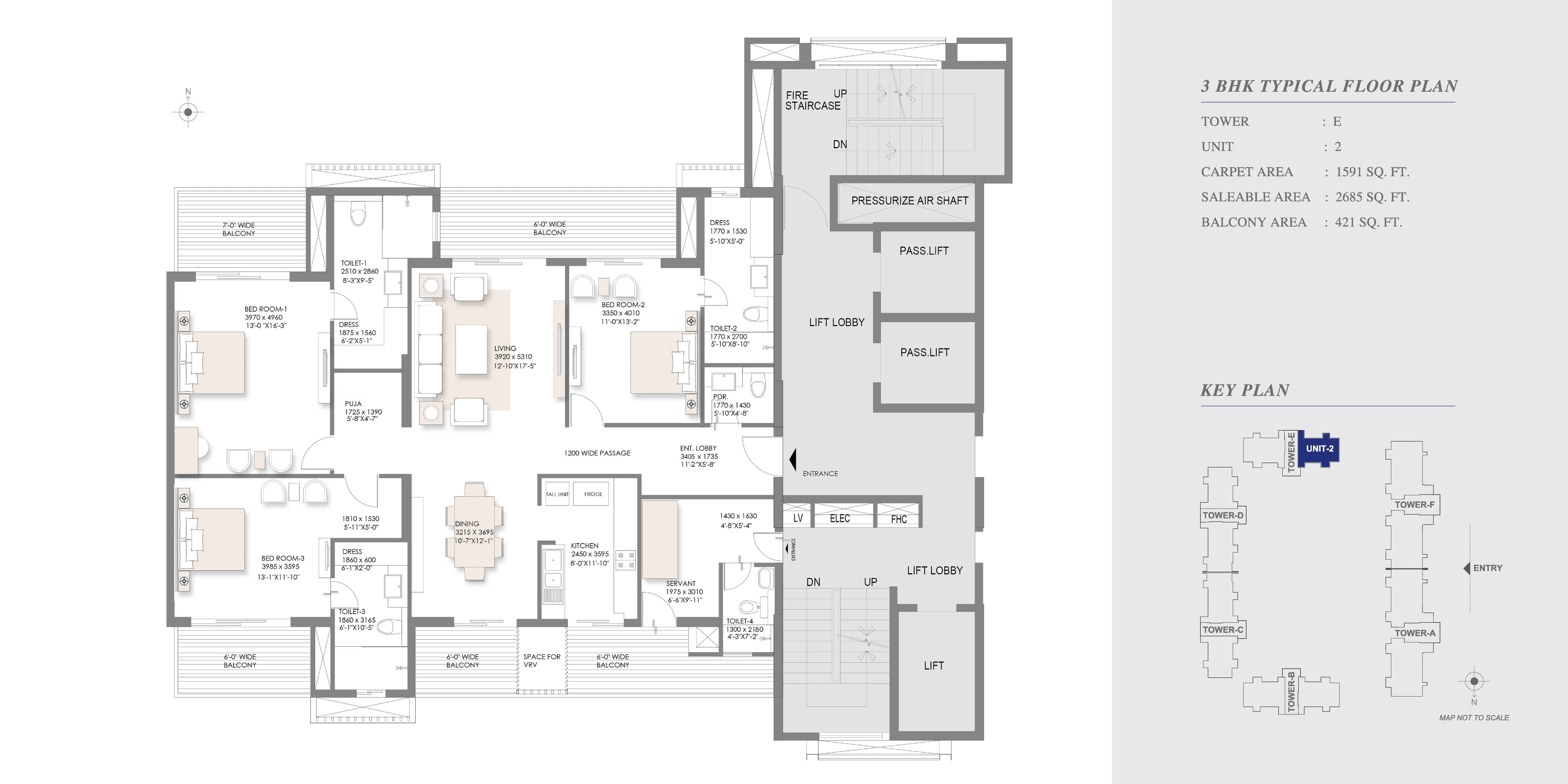 3 BHK floor plan variation 1