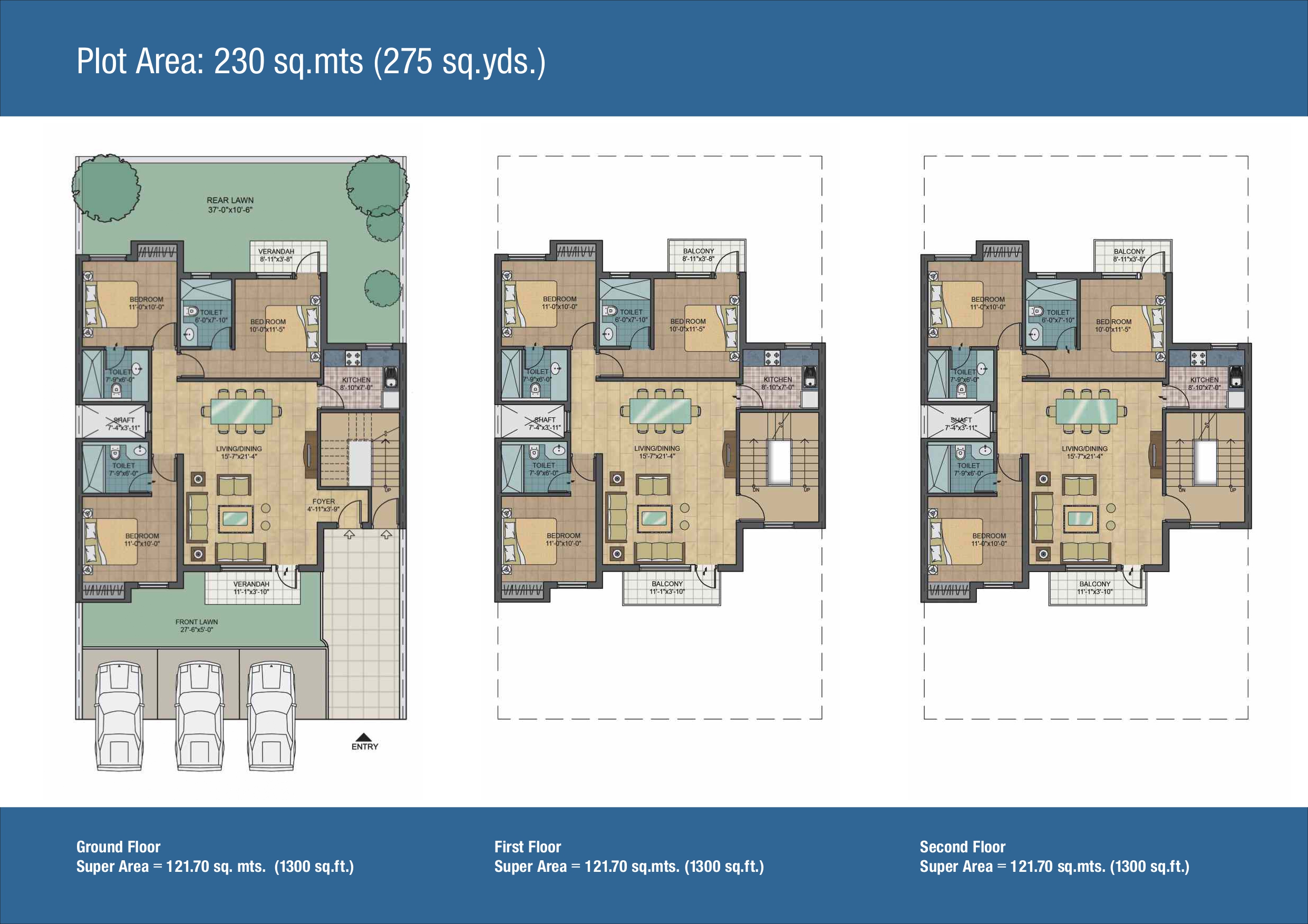 3 BHK floor plan variation 1