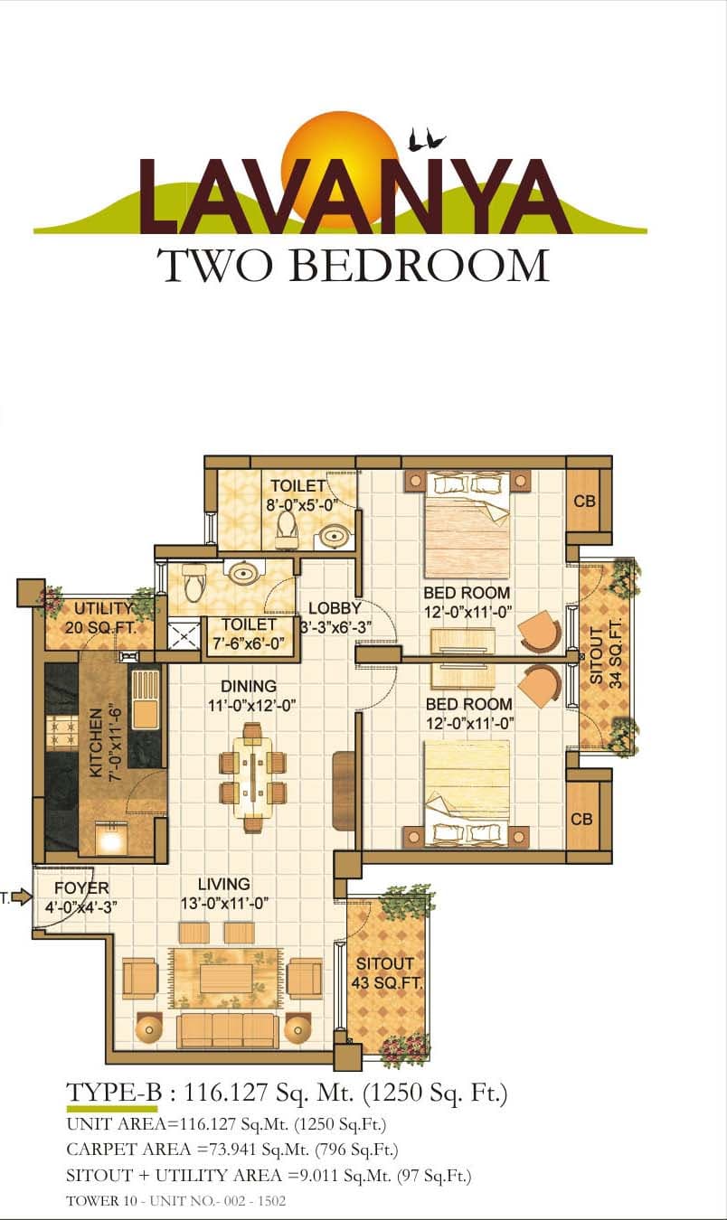 2 BHK floor plan variation 1