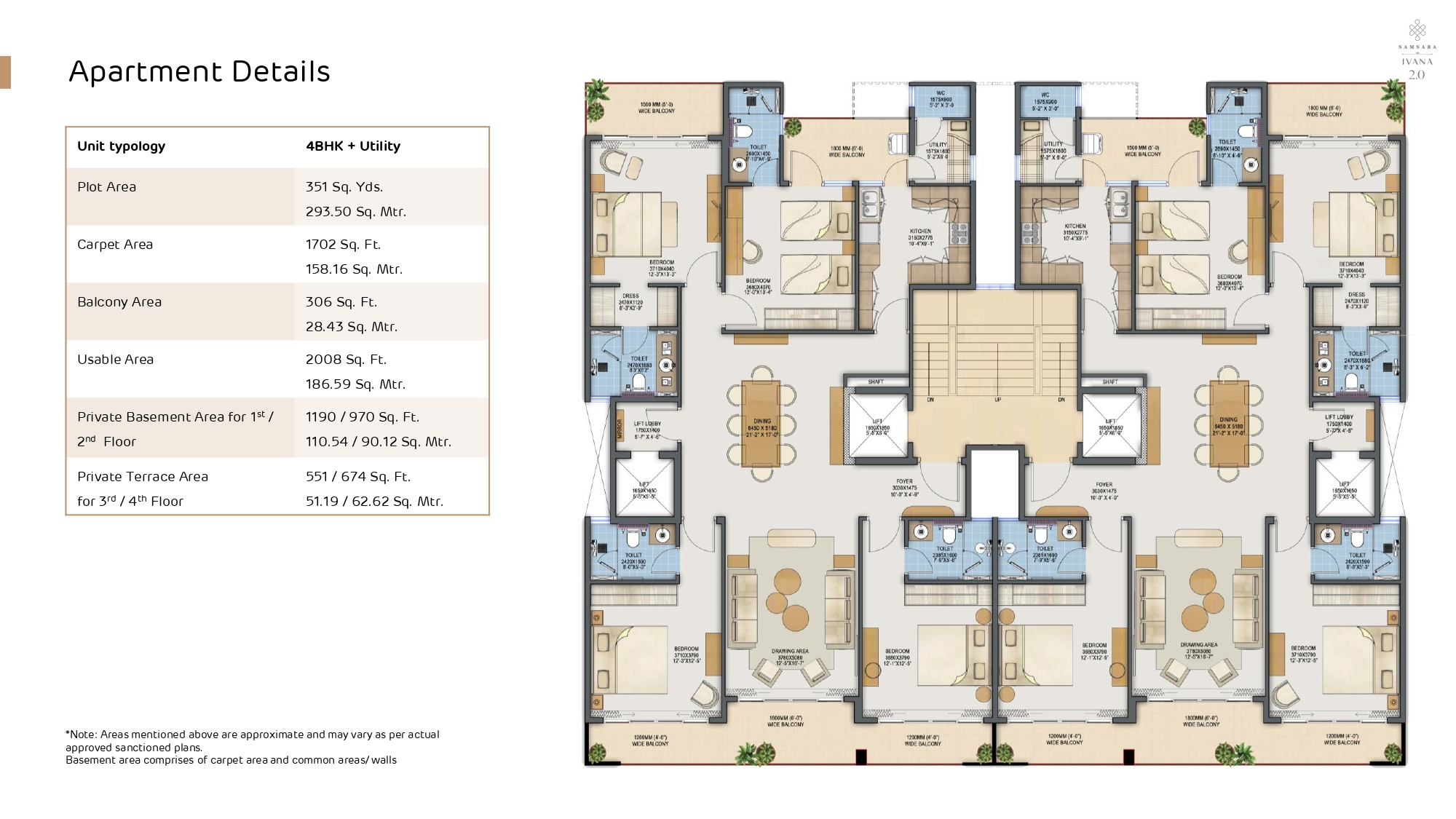4 BHK floor plan variation 1