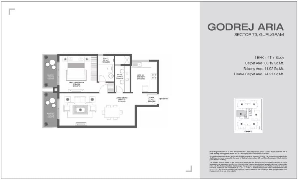 1BHK floor plan variation 1