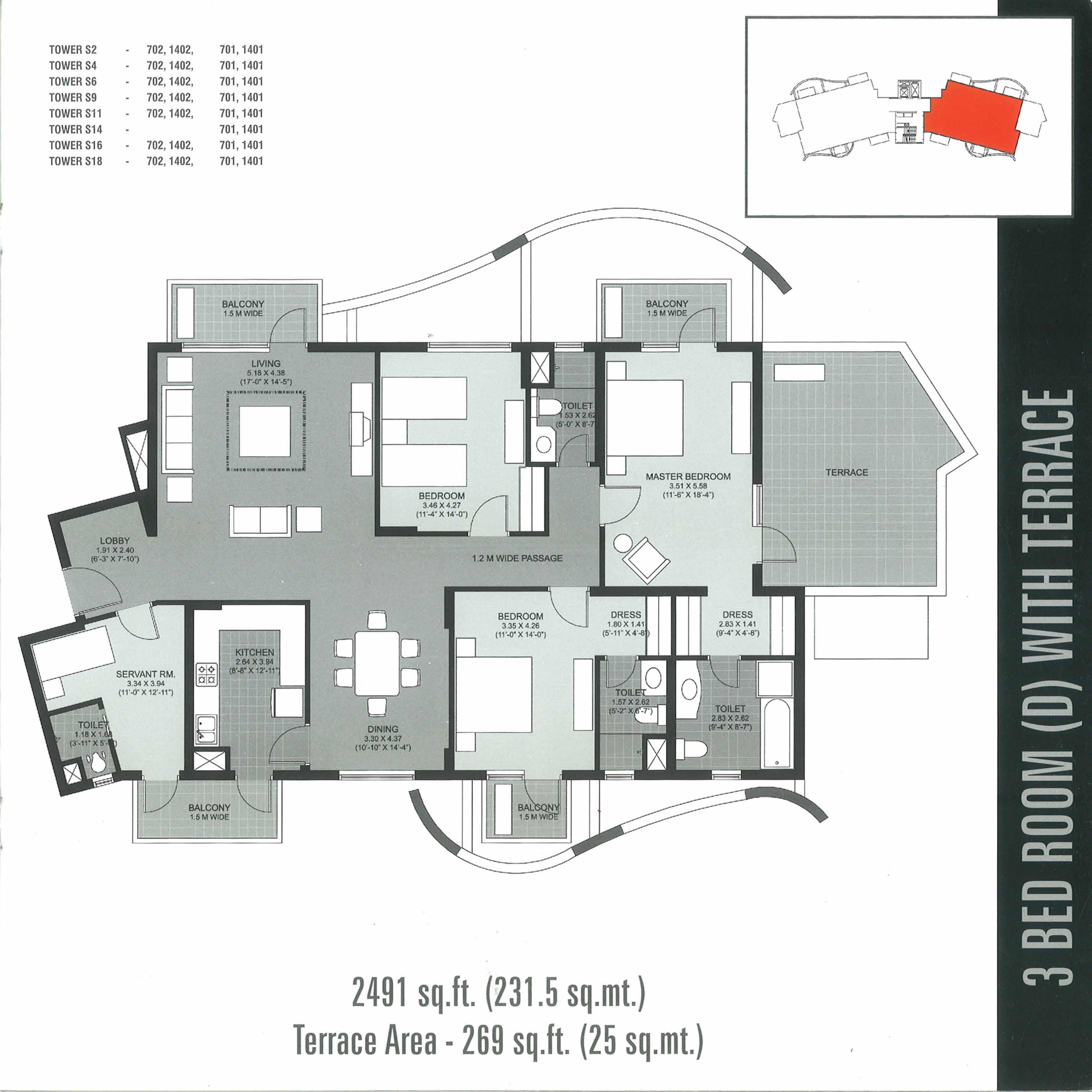 3 BHK floor plan variation 2