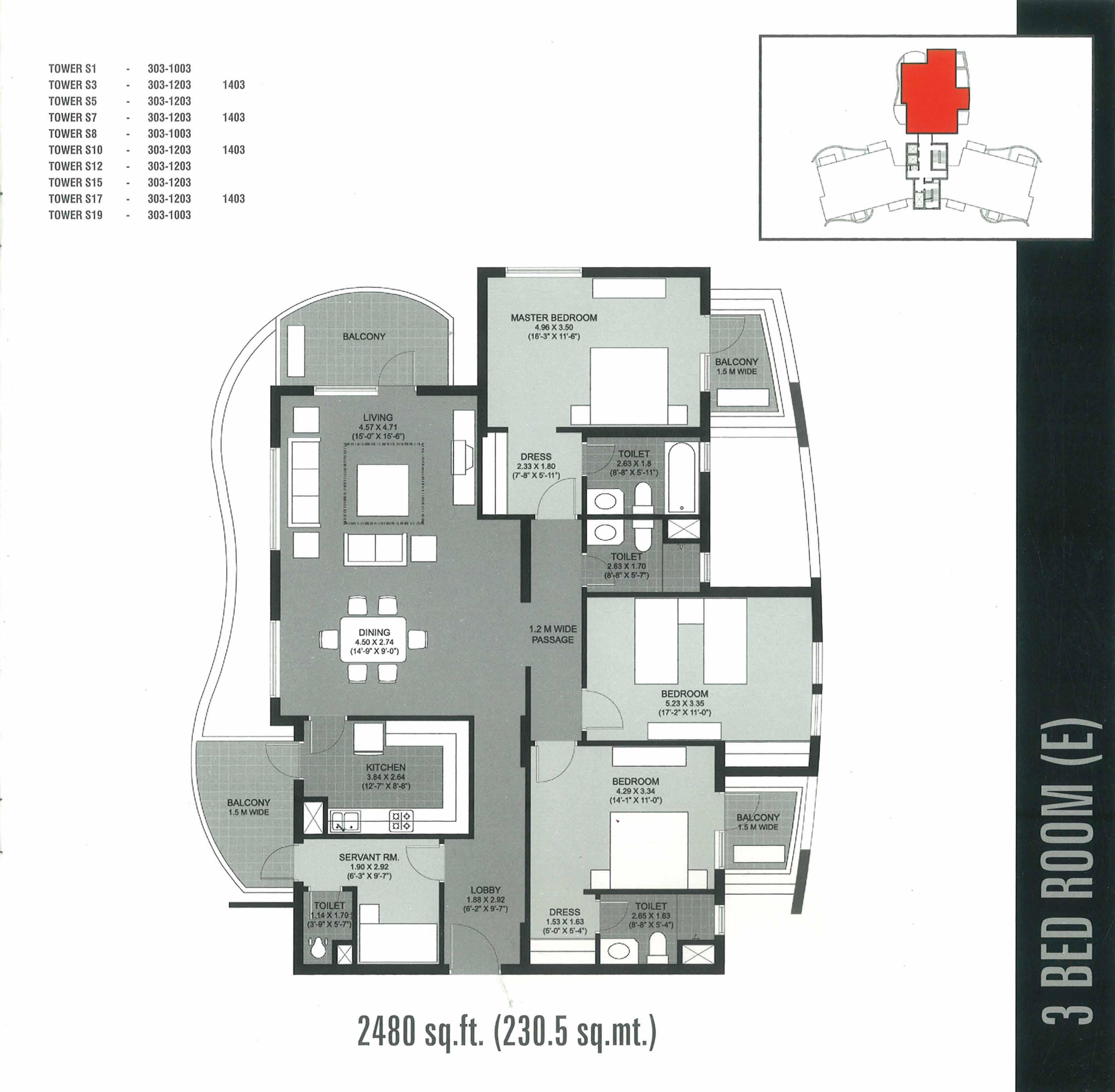 3 BHK floor plan variation 1