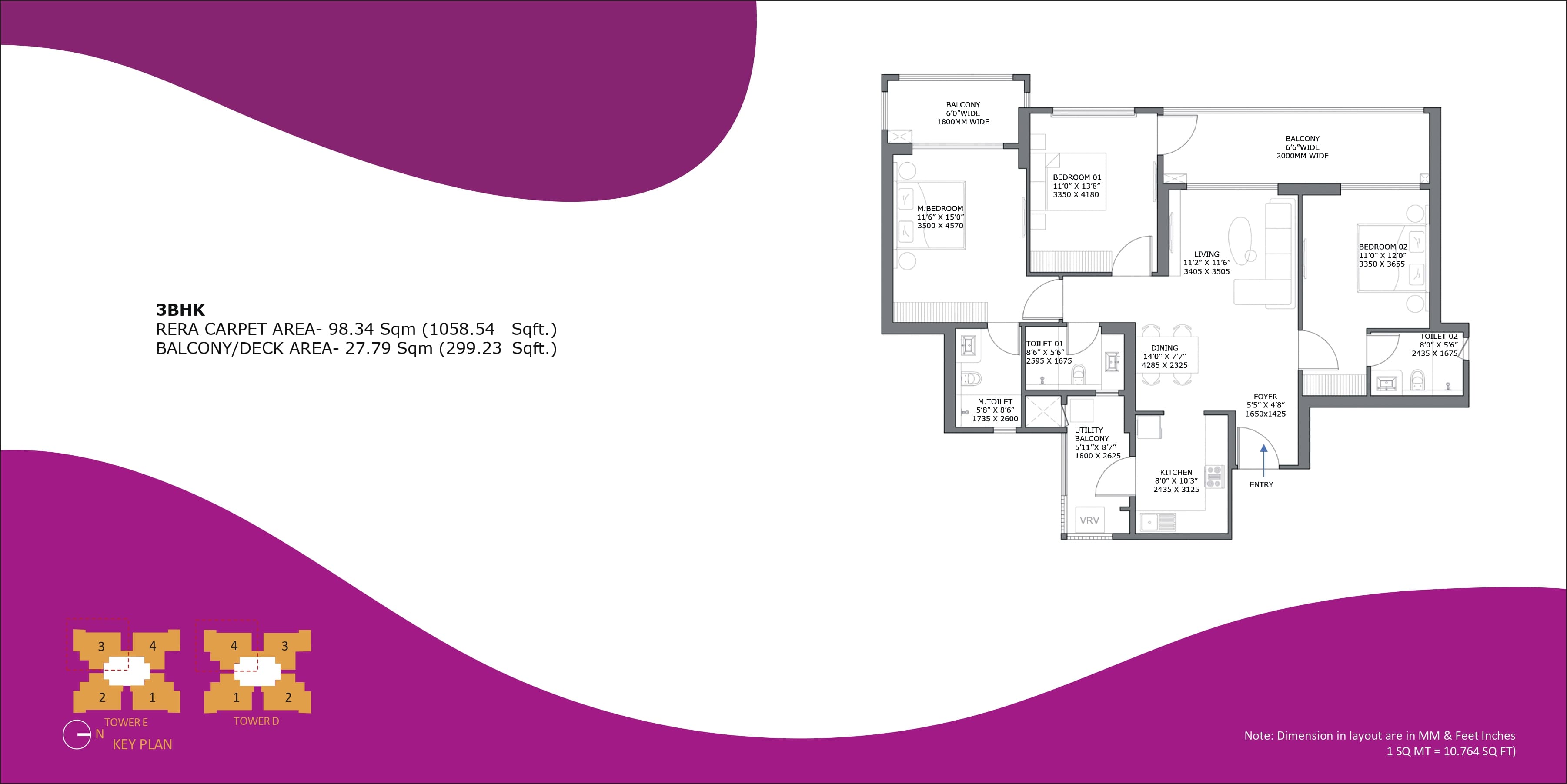 3 BHK floor plan variation 1