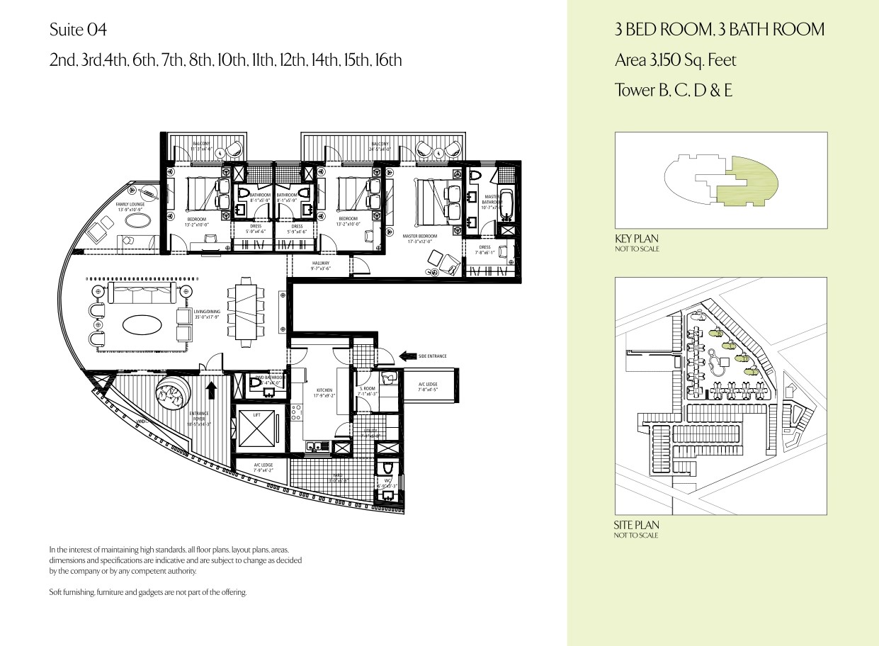3 BHK floor plan variation 4