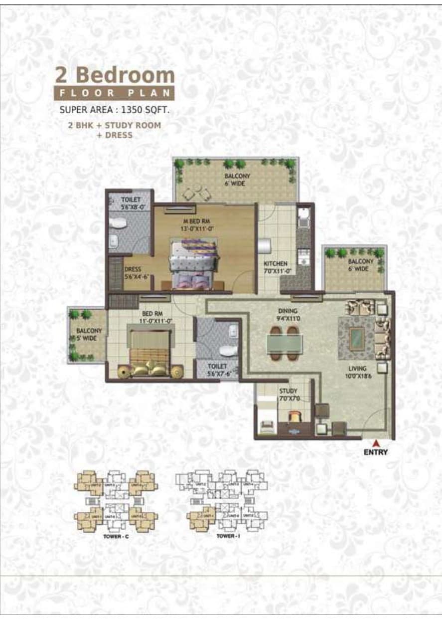 2 BHK floor plan variation 2