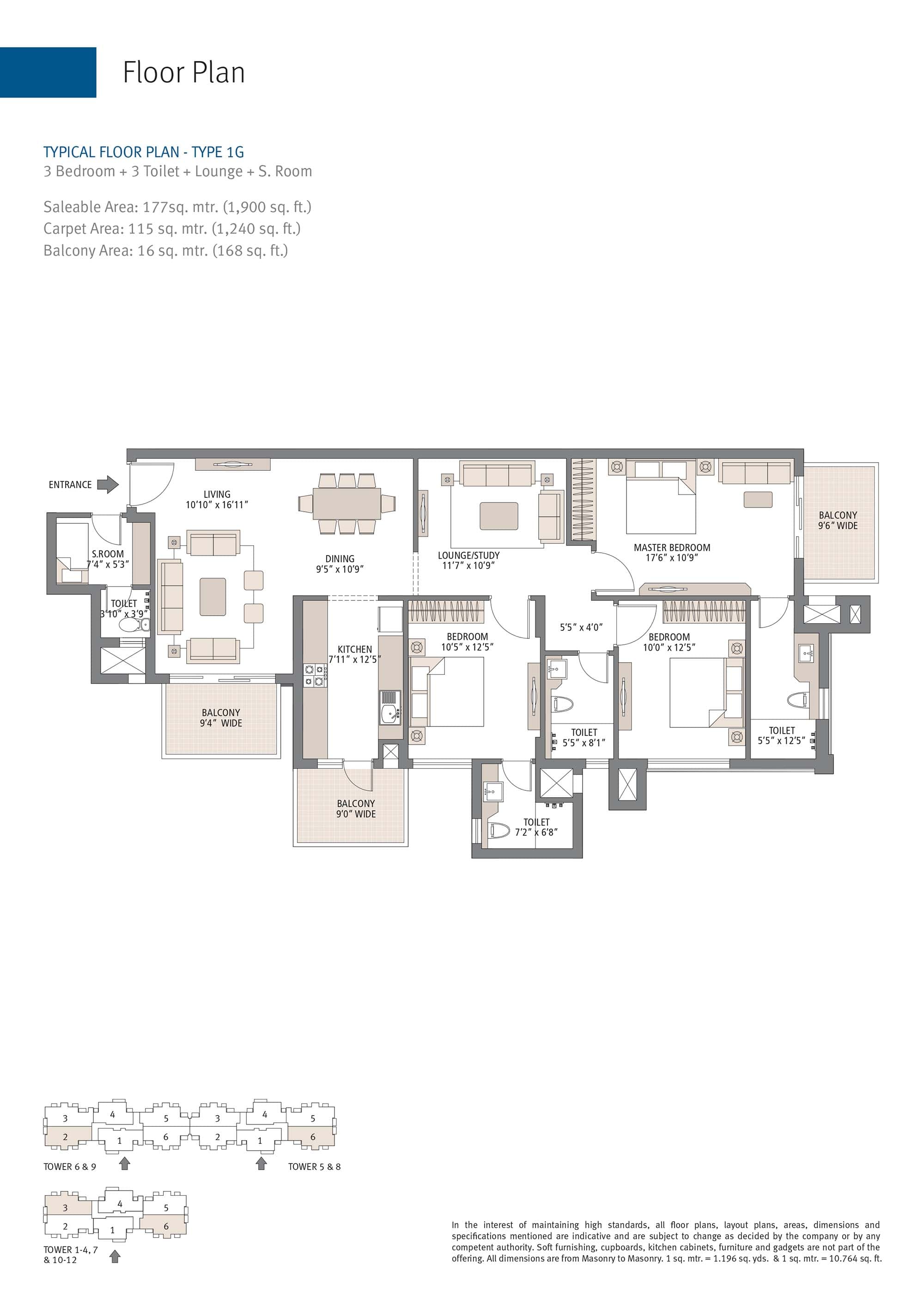 3 BHK floor plan variation 2