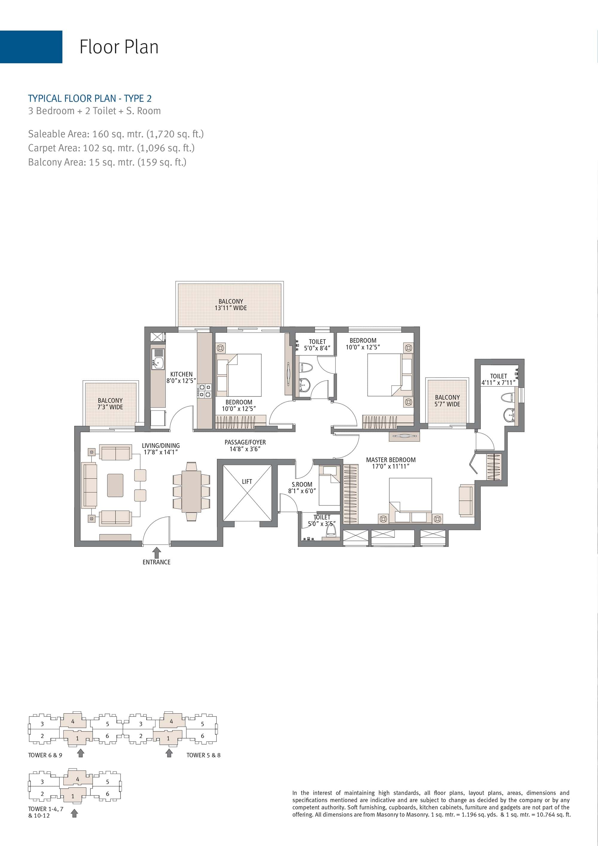 3 BHK floor plan variation 1